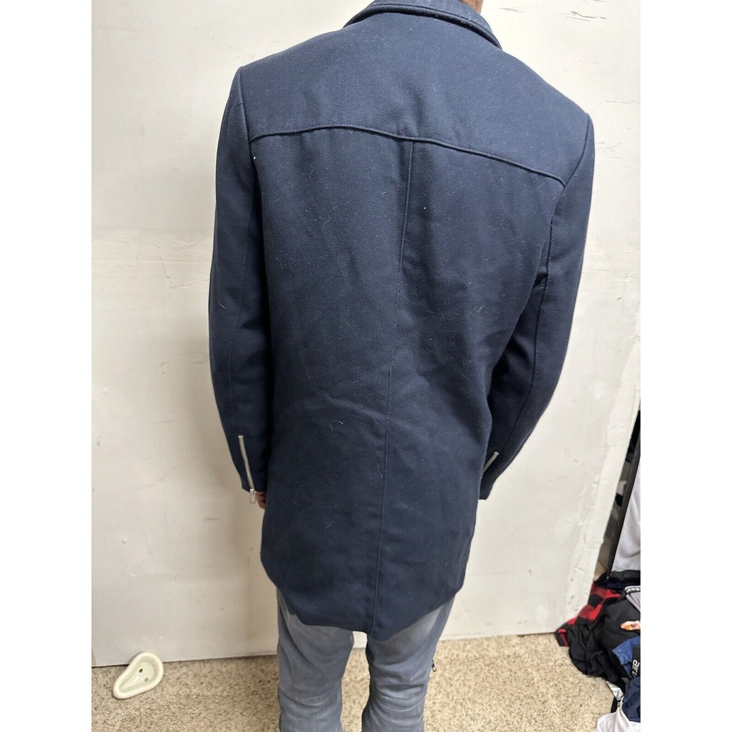Men’s Dark Blue H&M 38R Zip Up And Snap Jacket Poly & Viscose