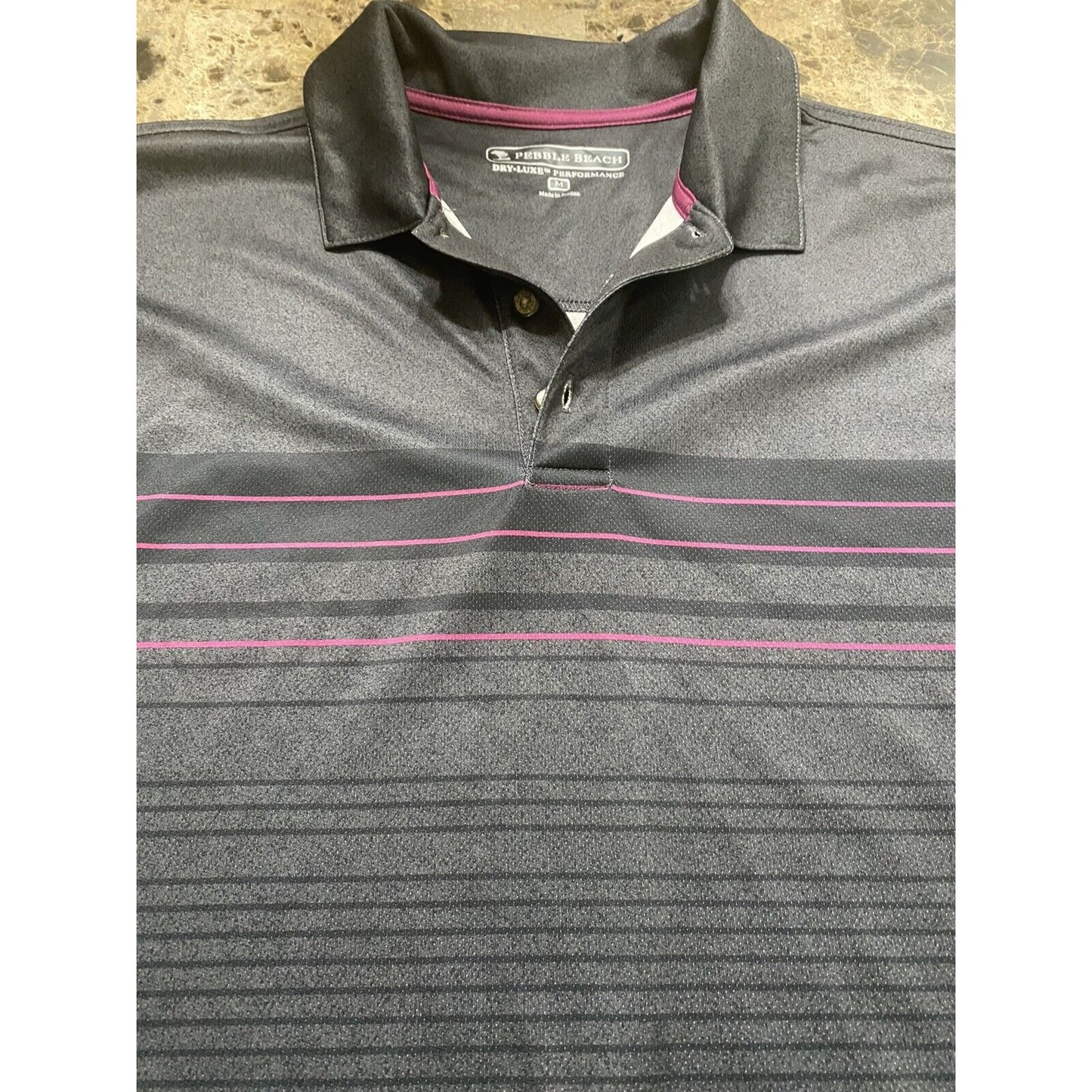 Pebble Beach Men's Medium Dry-Luxe Golf Polo Athletic Metallic Black Shirt