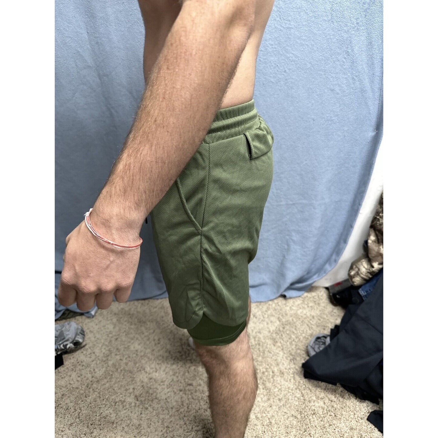 Men’s Olive Green Athletic Shorts Size Small With Built In Compression Liner