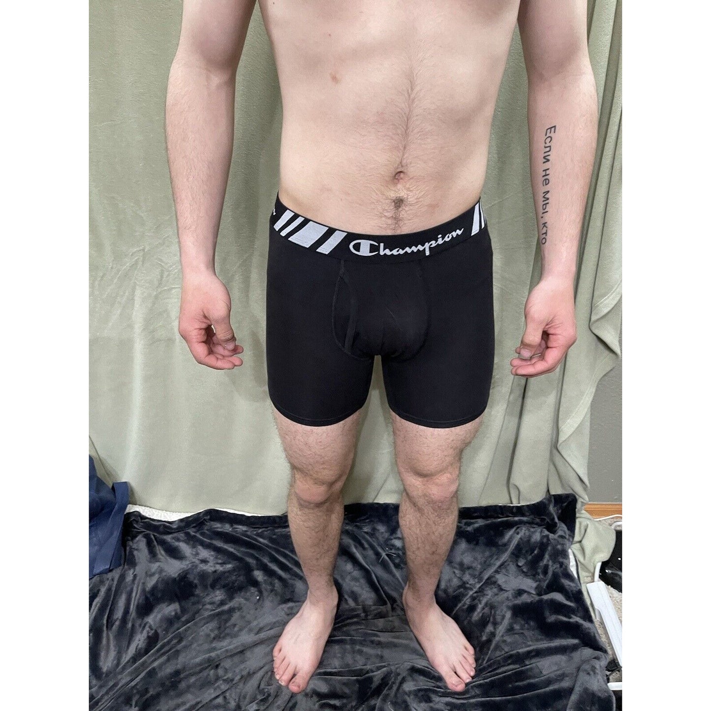Champion Men's Boxer Briefs Underwear Size Medium Black 5% Spandex New