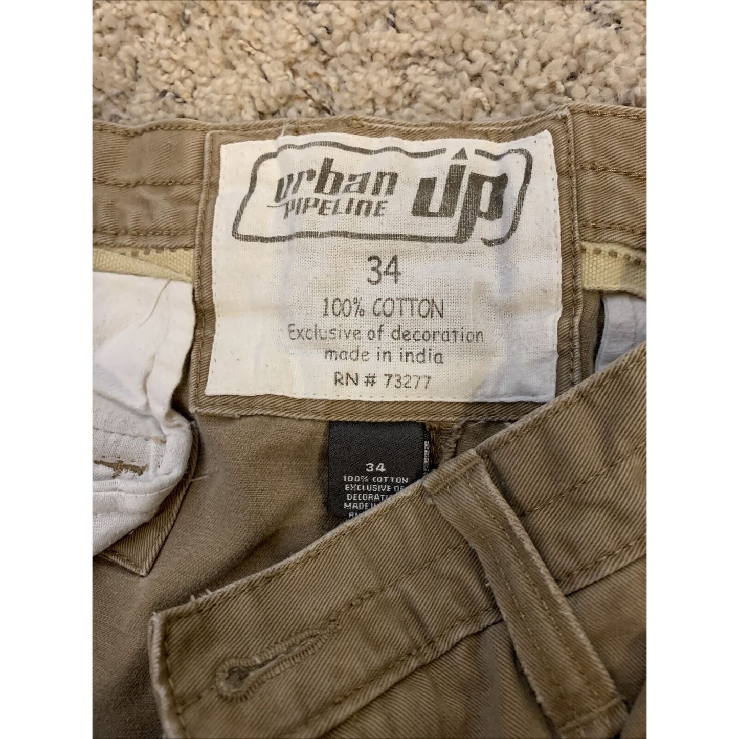 Urban Pipeline UP Shorts Mens 34 Cotton Casual Khaki / TAN RN 73277