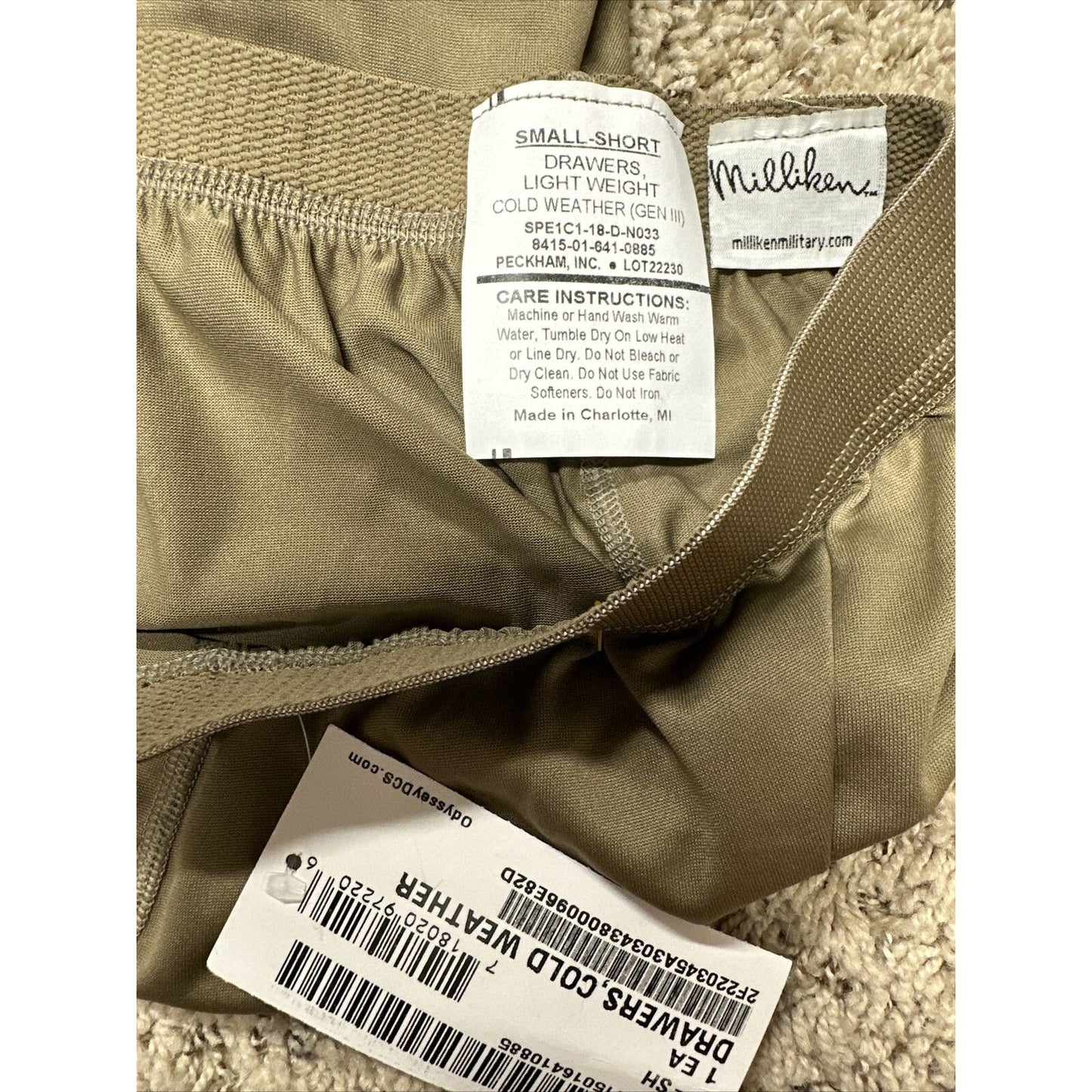 Men’s Milliken Small Short Drawers Light Weight Cold Weather Gen III