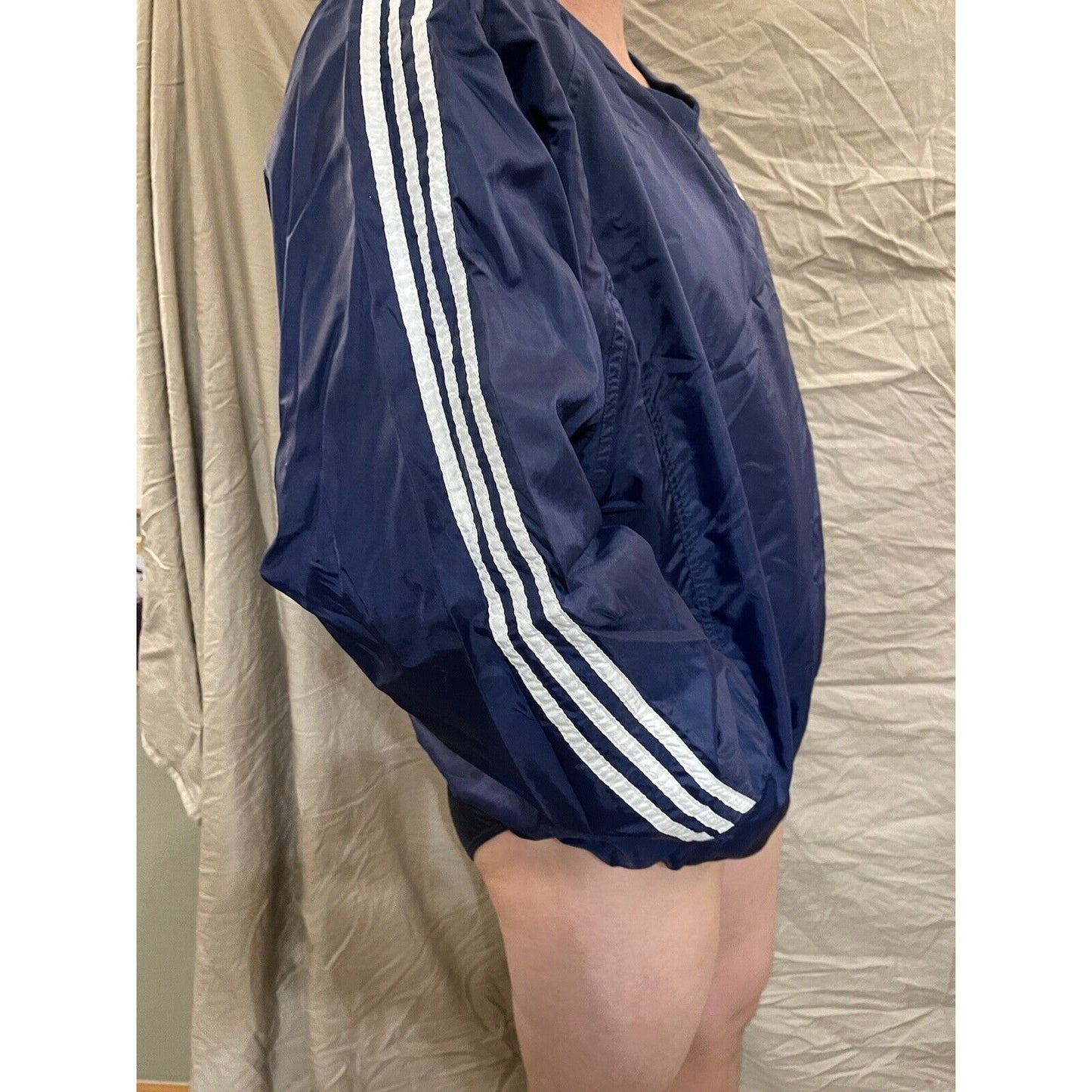 Blue Adidas Mens Team Windbreaker Sz. Large Striped Pullover