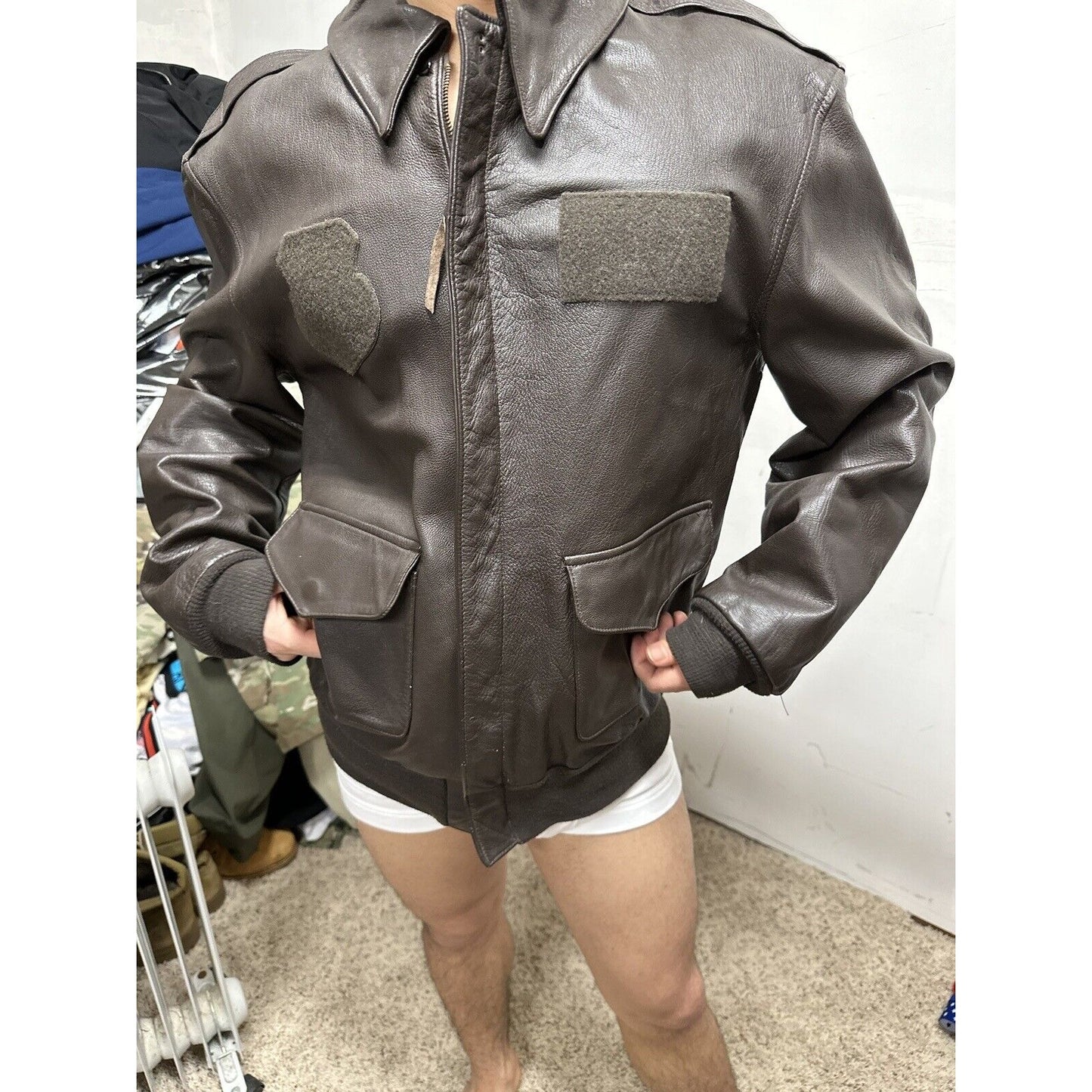 Men’s USAF Flight Jacket Saddler Type A-2 Bomber Jacket Goatskin Leather 44L