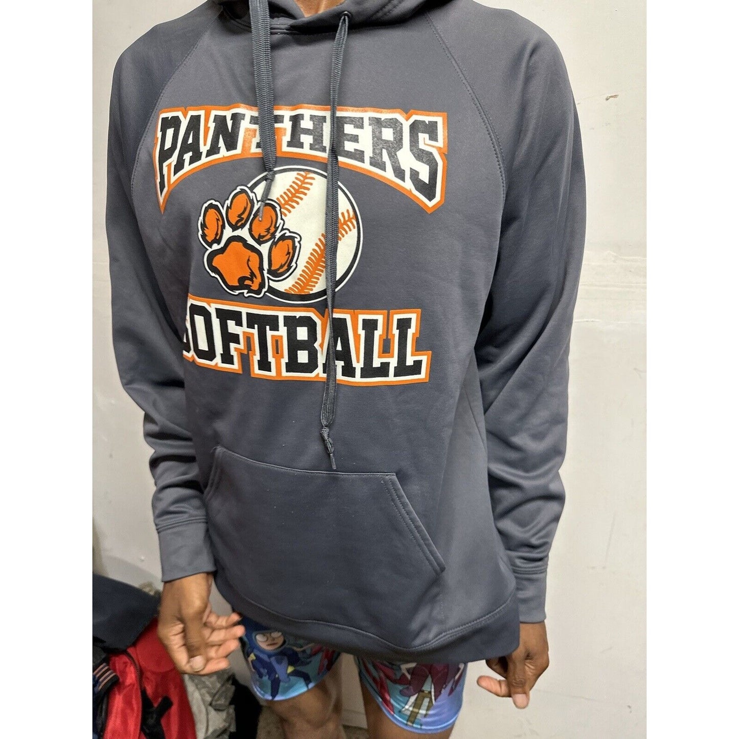 Men’s Panther Softball Gray Hoodie Pullover Large