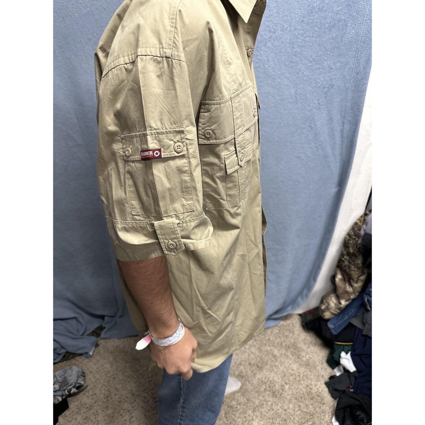 Men’s Khaki Raider Jean Company Large Short Sleeve Button Up Shirt