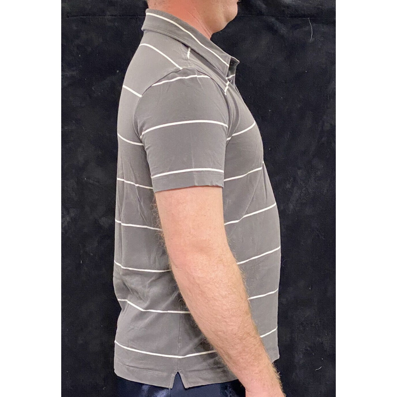 Express Design Studio Men’s Large Gray Stripes Cotton Stretch Polo Shirt