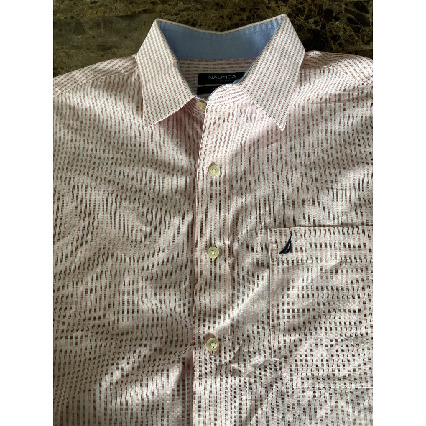 Nautica Men’s Size 16.5 (34/35) Active Fit Pink White Stripes Button-down Shirt
