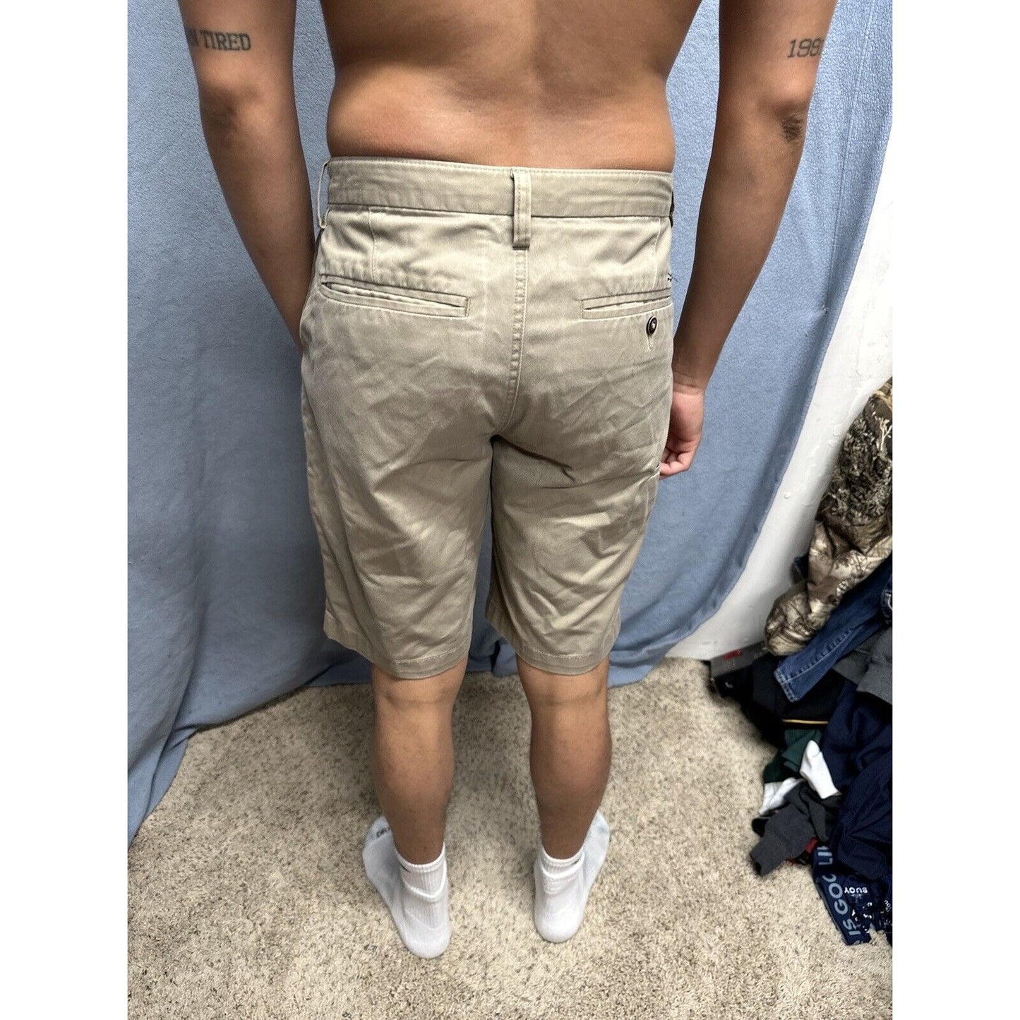 MENS BILLABONG Tan Beige Khaki CARTER STRETCH Flat Front Chino Shorts 31