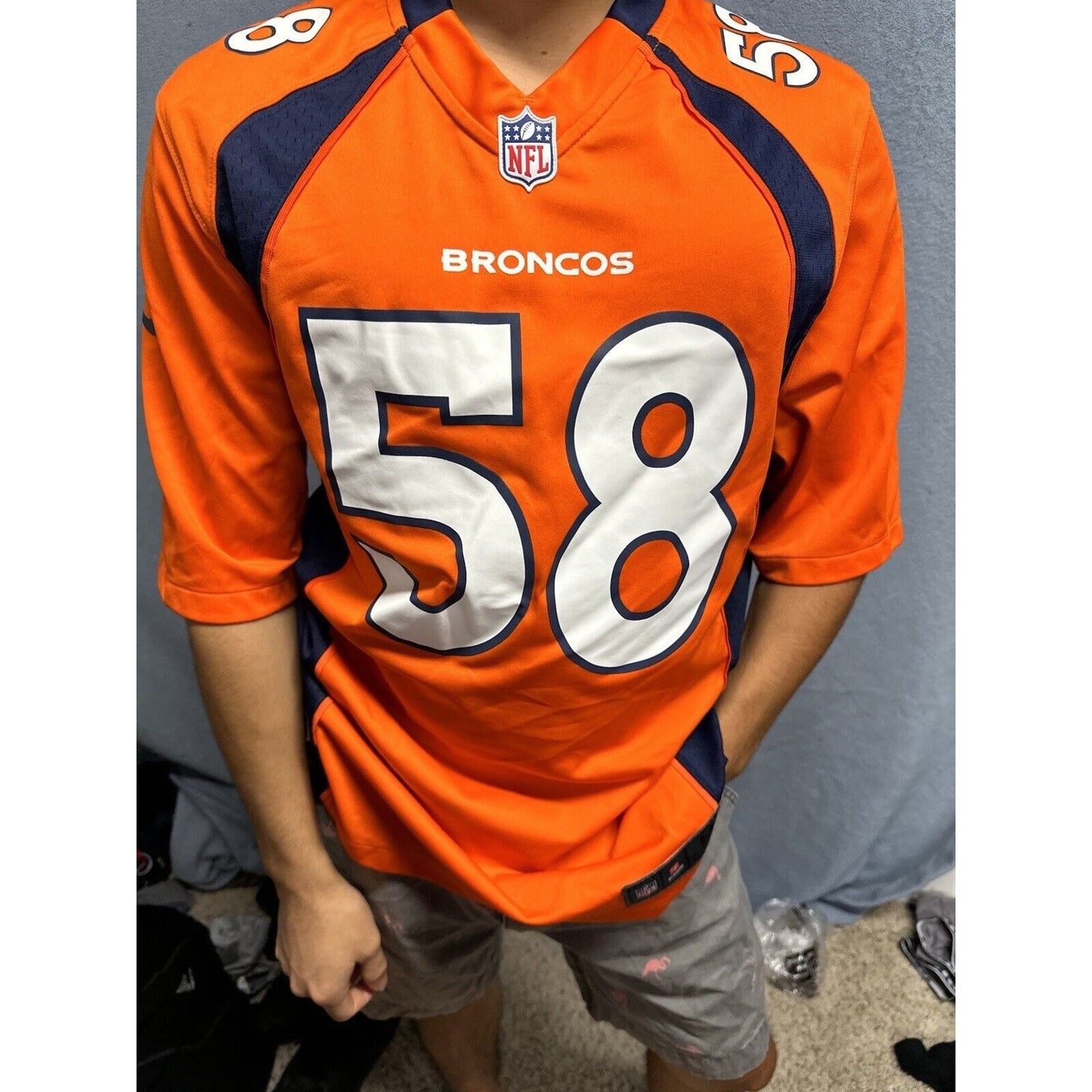 Men’s Denver Broncos Orange NFL Medium On Field Nike Football Jersey #58 Miller