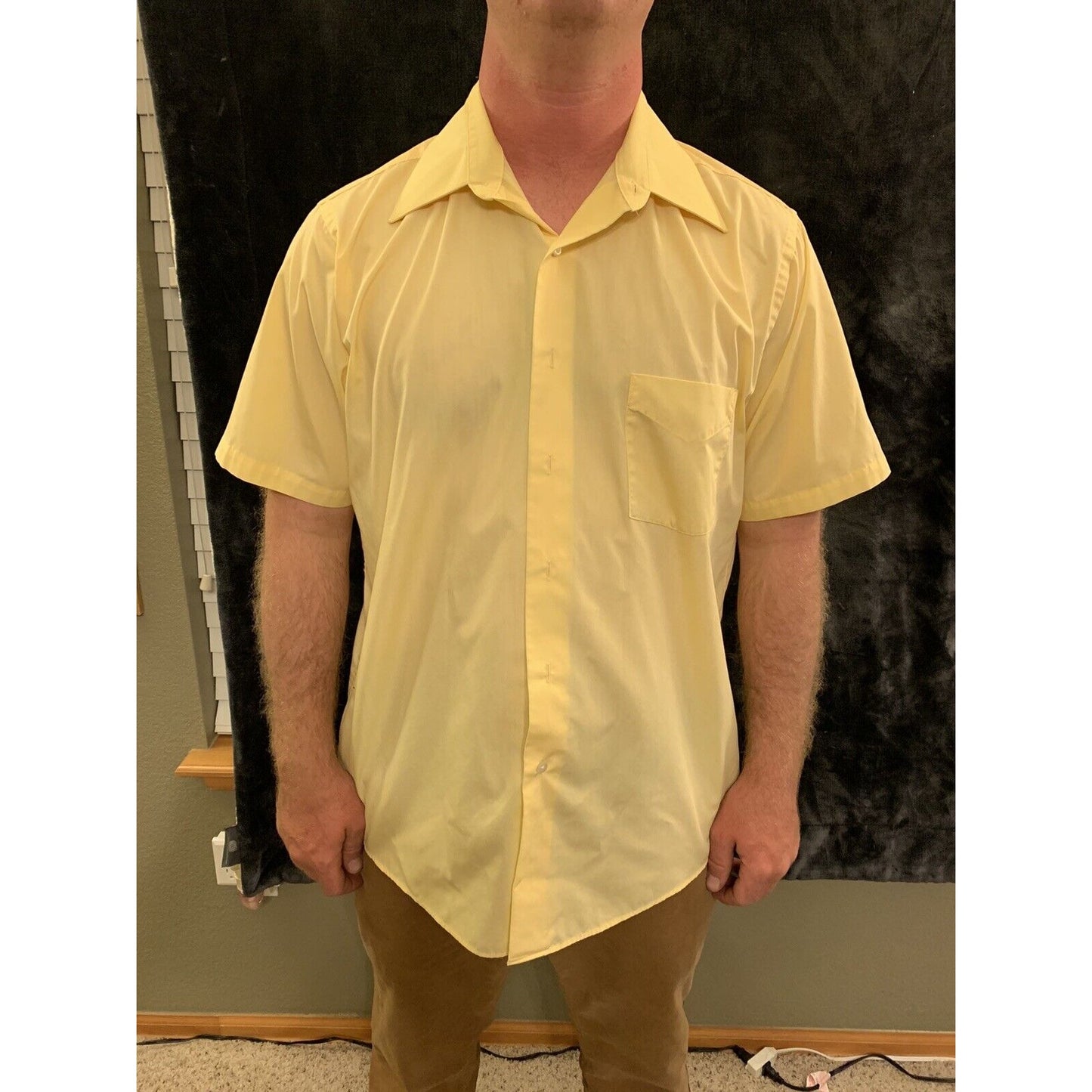 Arrow Hamilton Poplin Short Sleeve Button Down Shirt Large 16 Canary Yellow