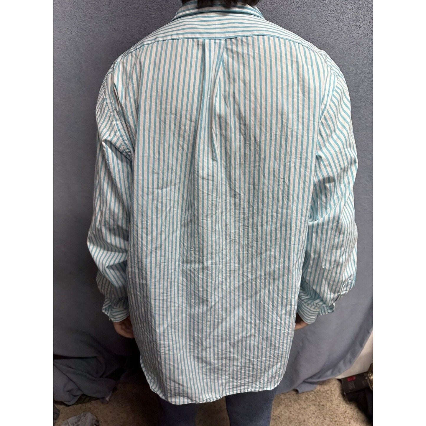 Men’s Teal And White Striped XL Button Up Long Sleeve Ralph Lauren Shirt