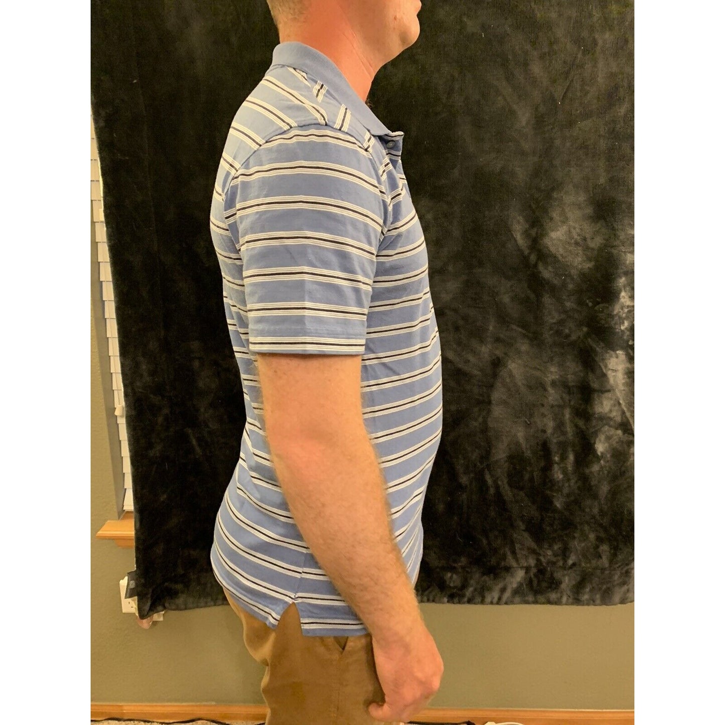 George Strait Polo Golf Shirt Blue Striped Short Sleeve Golf Men's Sich 34-36