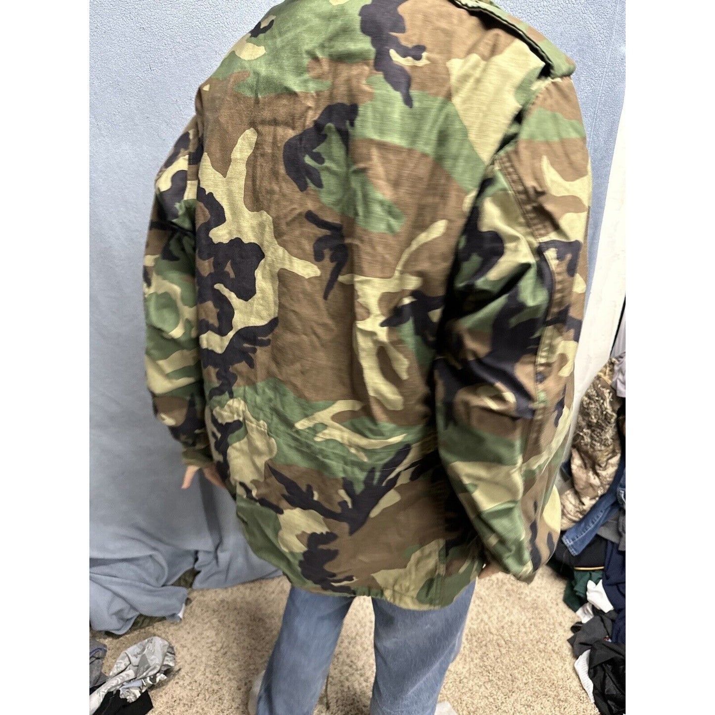 Men’s Large Regular Vintage BDU Uniform Cold Weather Field Jacket Woodland Camo