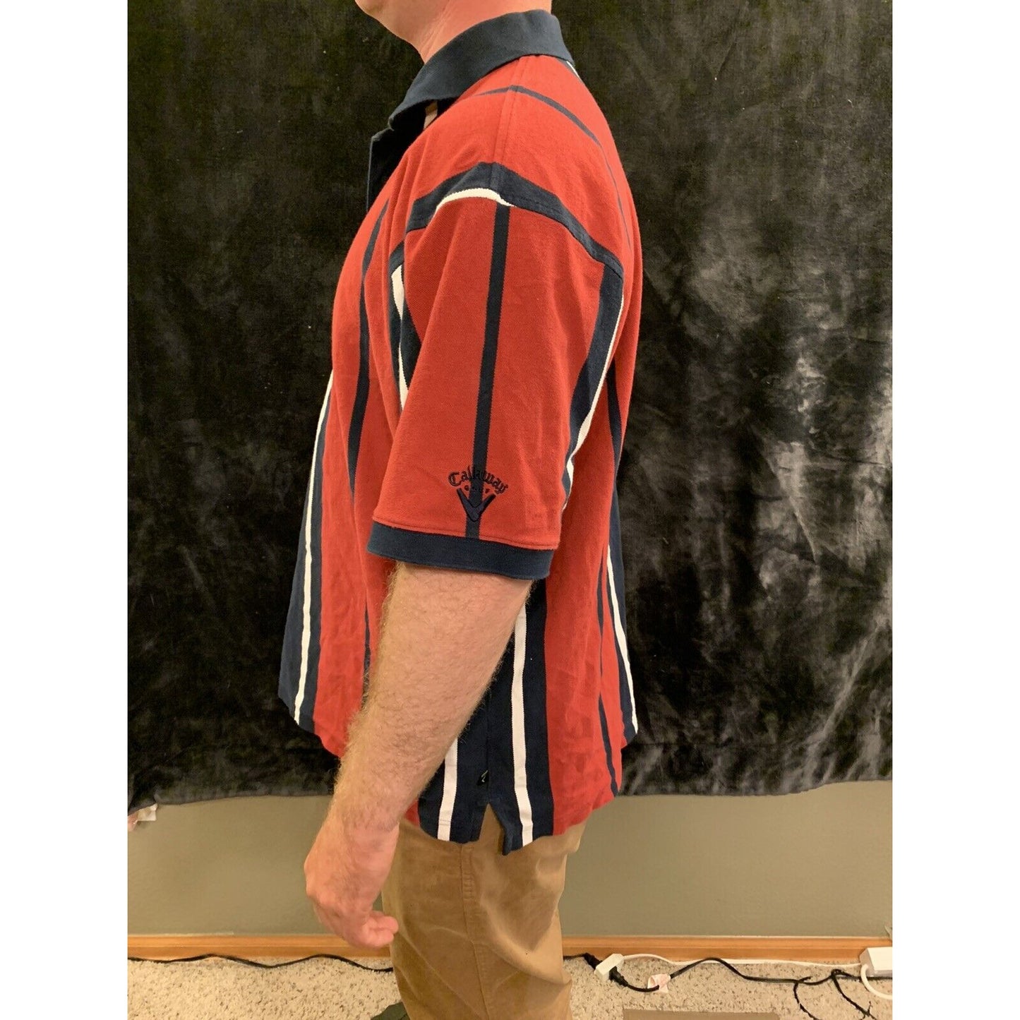 Callaway Golf Short Sleeve Red/Blue/white Combed Cotton Sport Polo Shirt Mens XL