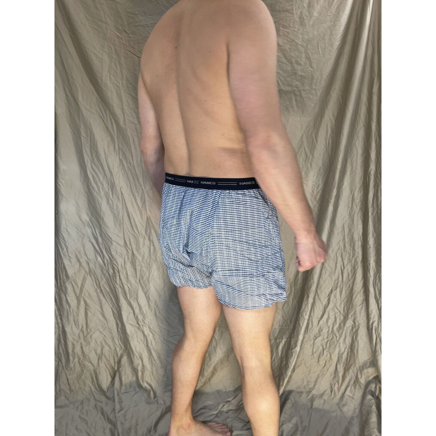 men's hanes blue plaid boxer shorts large confort flex