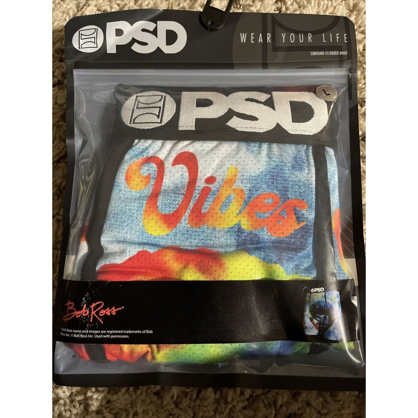 Men’s PSD Large Good Vibes Only Boxer Briefs Multicolor Bob Ross