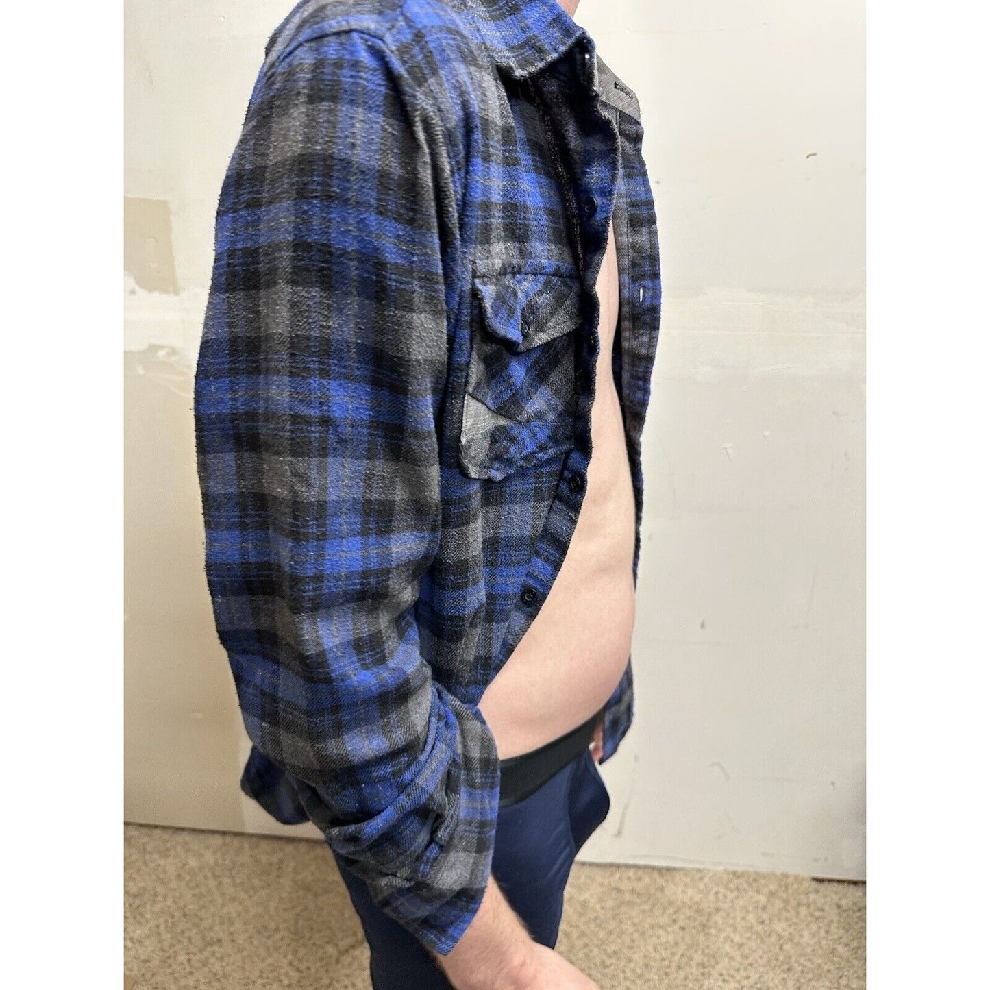 men’s blue gear medium blue plaid flannel shirt long sleeve button up