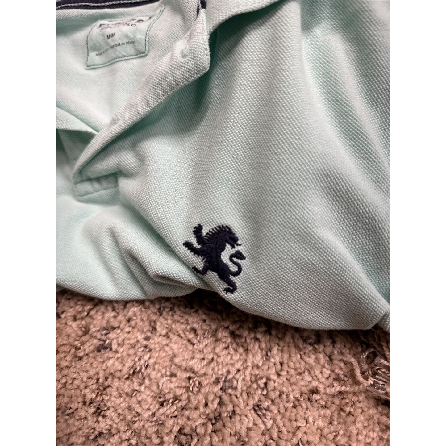 men’s mint green express pique polo medium polo shirt small hole see pics