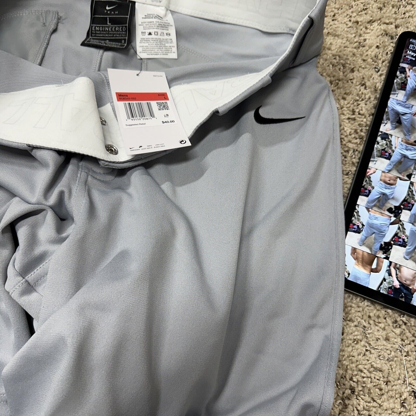 Men’s Gray Team Nike Baseball Pants Size Large