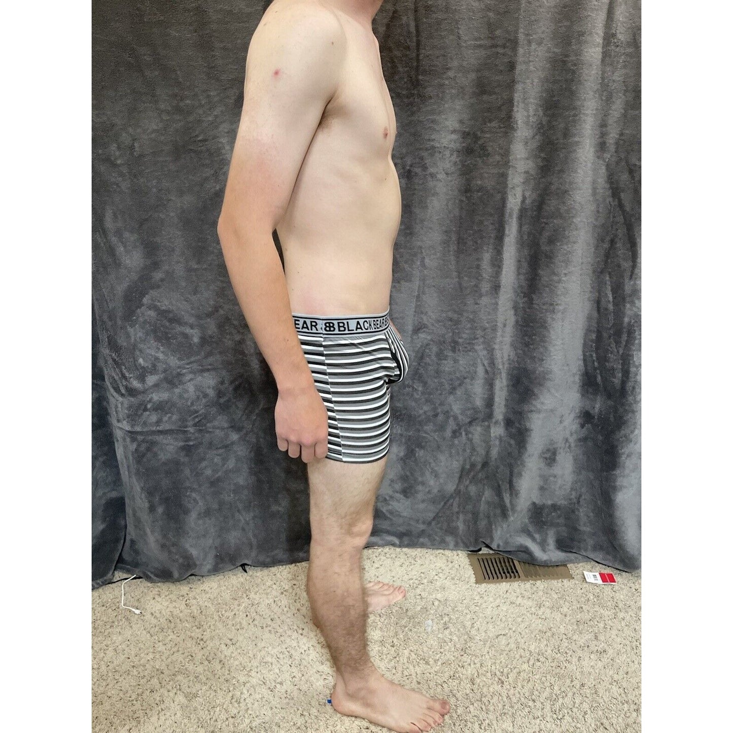 men's medium athletic trunk style black bear boxer brief gray black white stripe