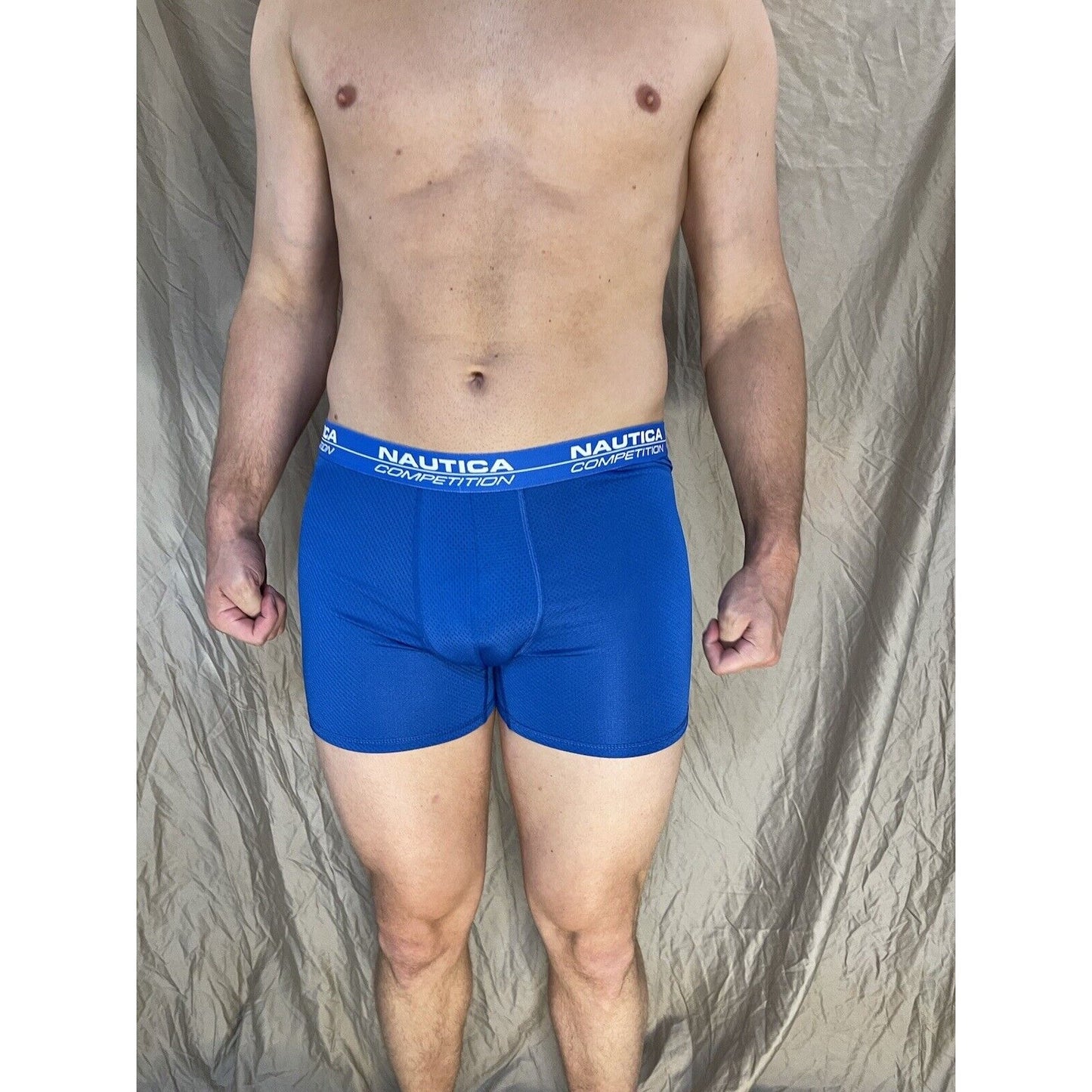 men's nautica large blue competition mesh compression boxer briefs