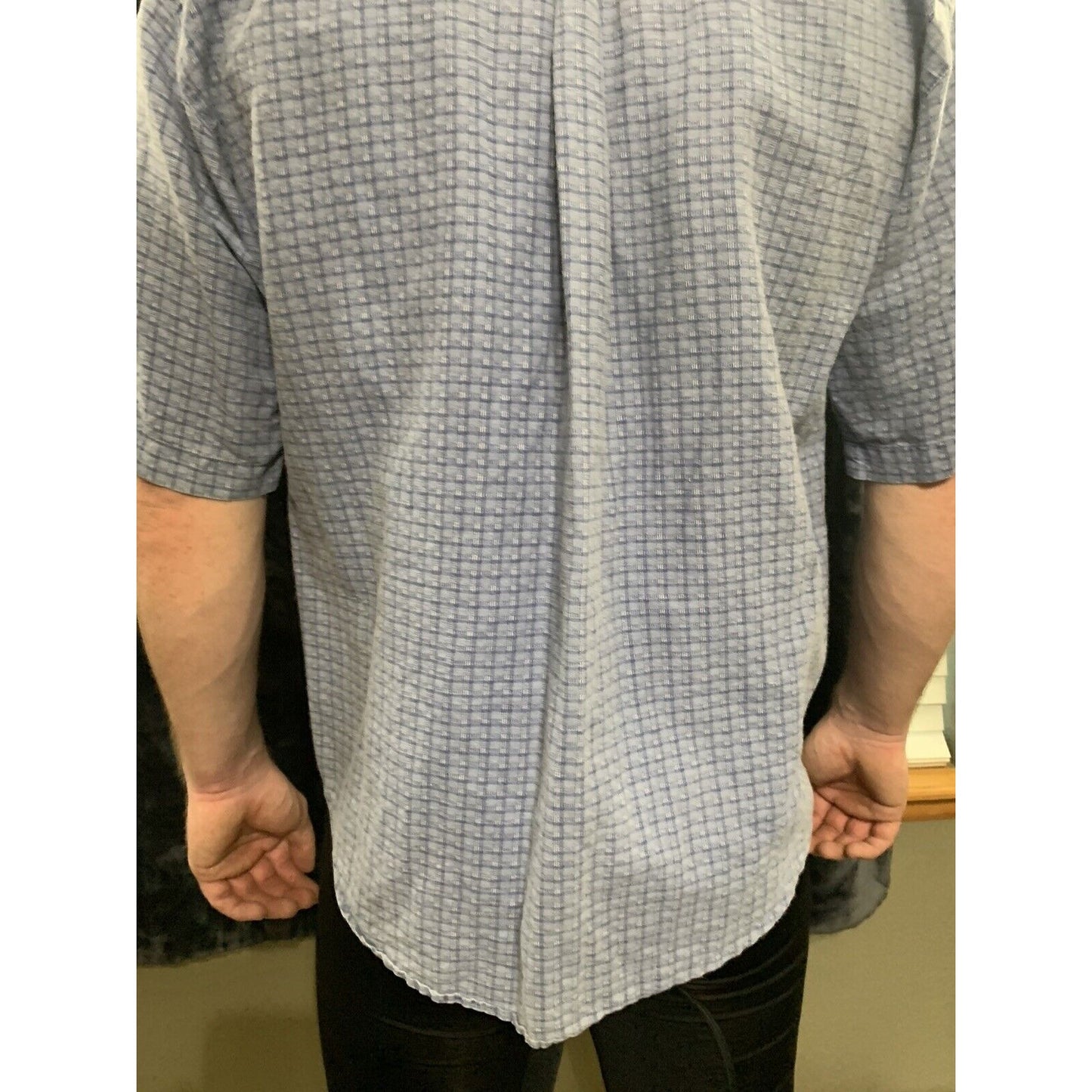 Bugle Boy Company Mens Medium Short Sleeve Blue Checkered Shirt Sleeve Pocket