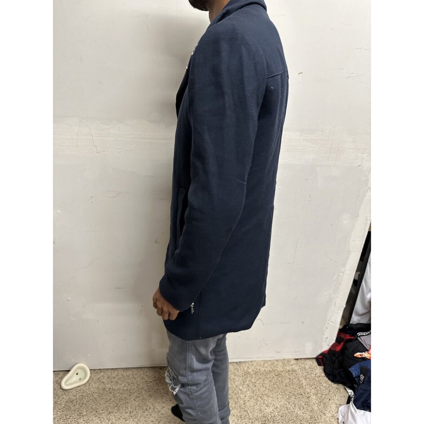 Men’s Dark Blue H&M 38R Zip Up And Snap Jacket Poly & Viscose