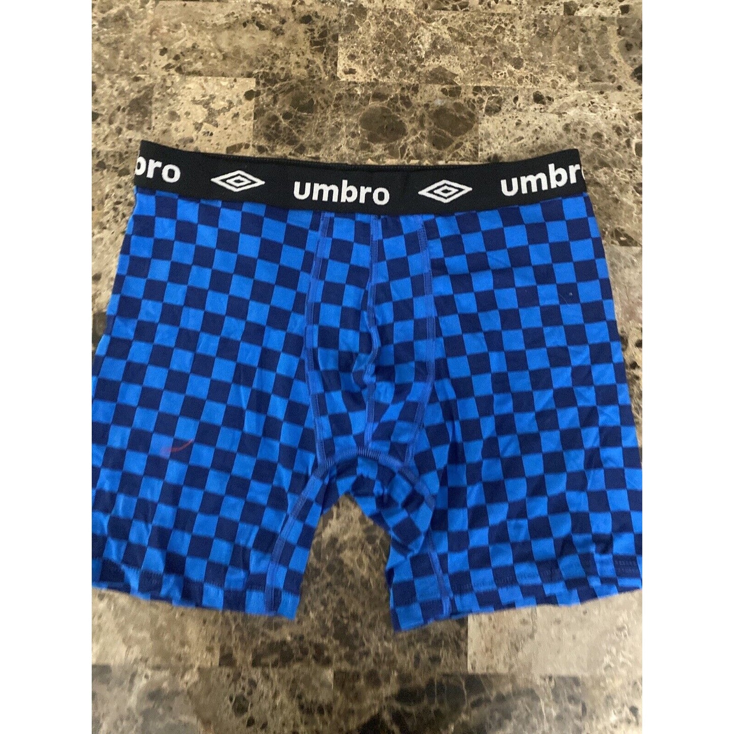 Umbro Men’s Large Bright Blue Checkerboard Cotton Stretch Boxer Briefs NEW