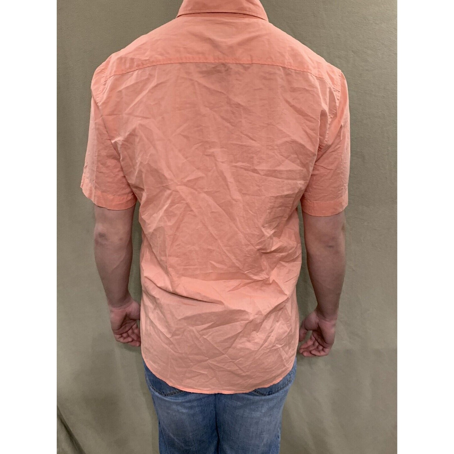 H&M Men Short Sleeve Button Shirt Casual Top Size Medium Regular Fit - Salmon