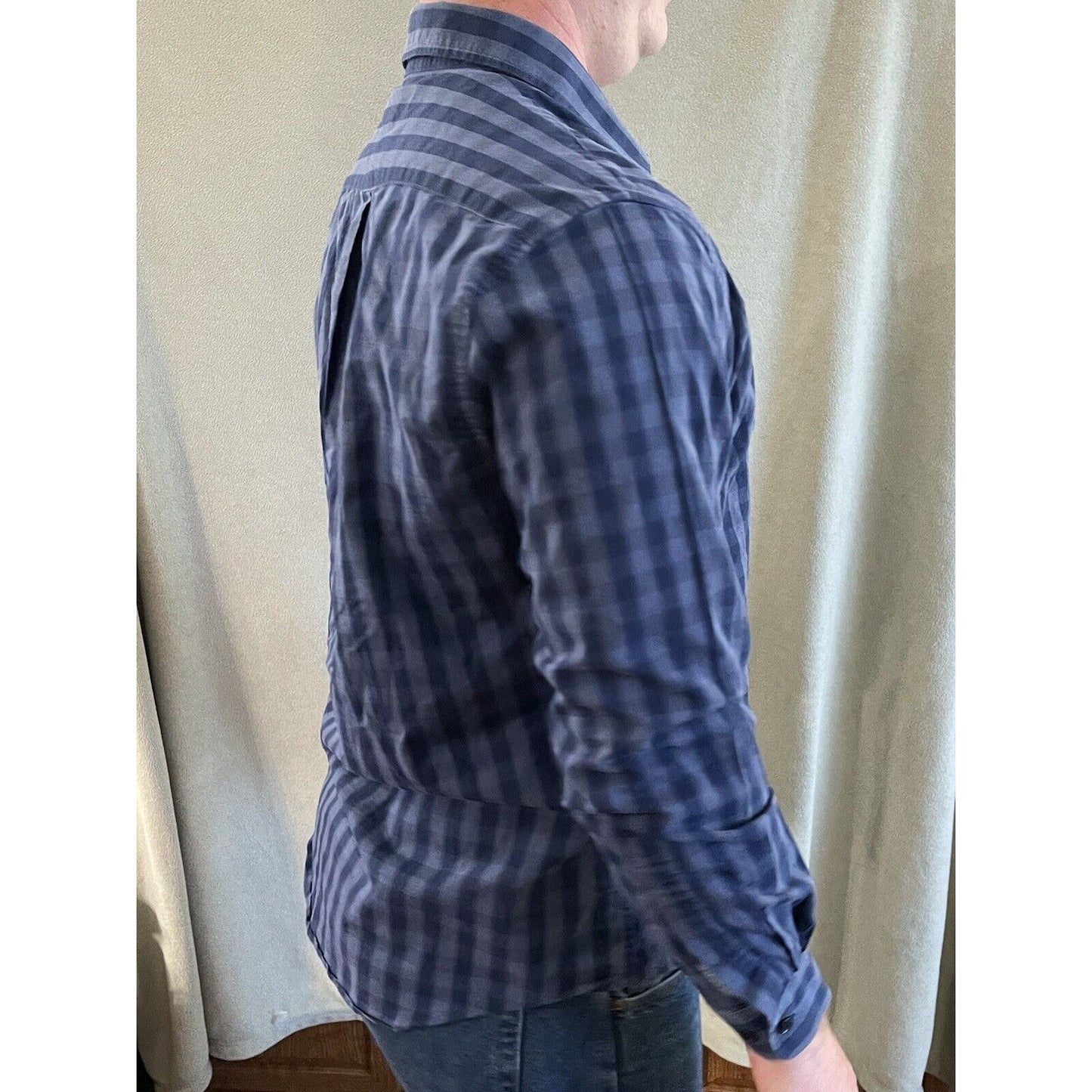 US Polo Assn men long slv Plaid BLUE Button-Front SHIRT stretch cotton
