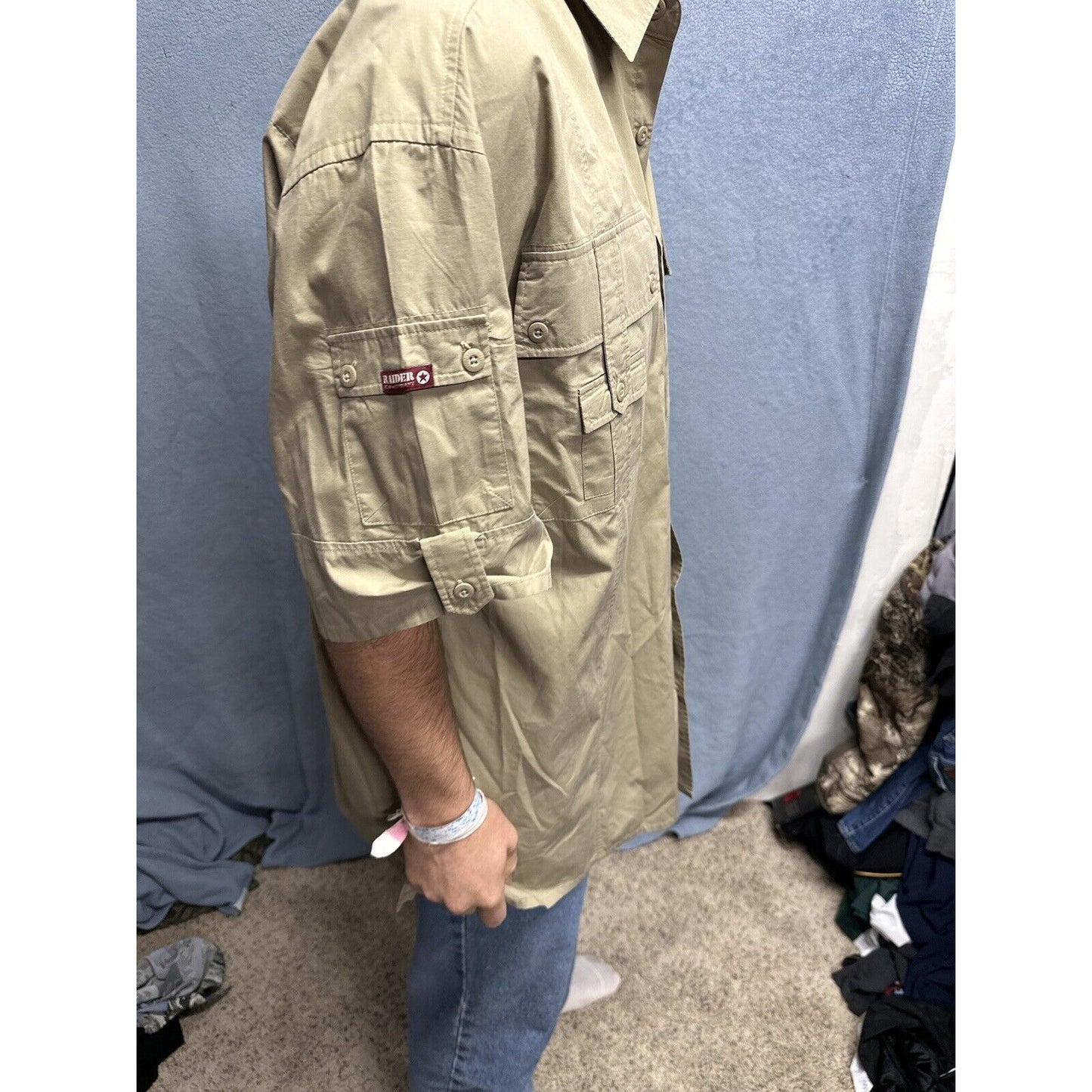 Men’s Khaki Raider Jean Company Large Short Sleeve Button Up Shirt