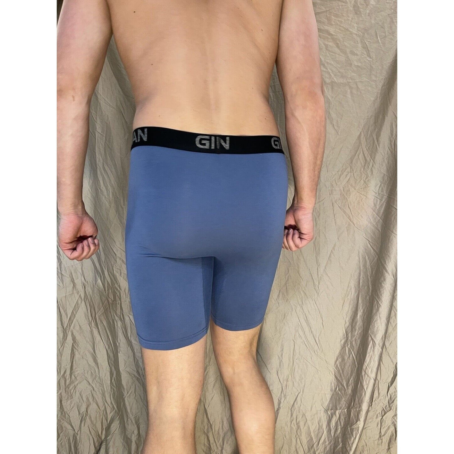 men's gildan medium blue 5% spandex compression boxer briefs