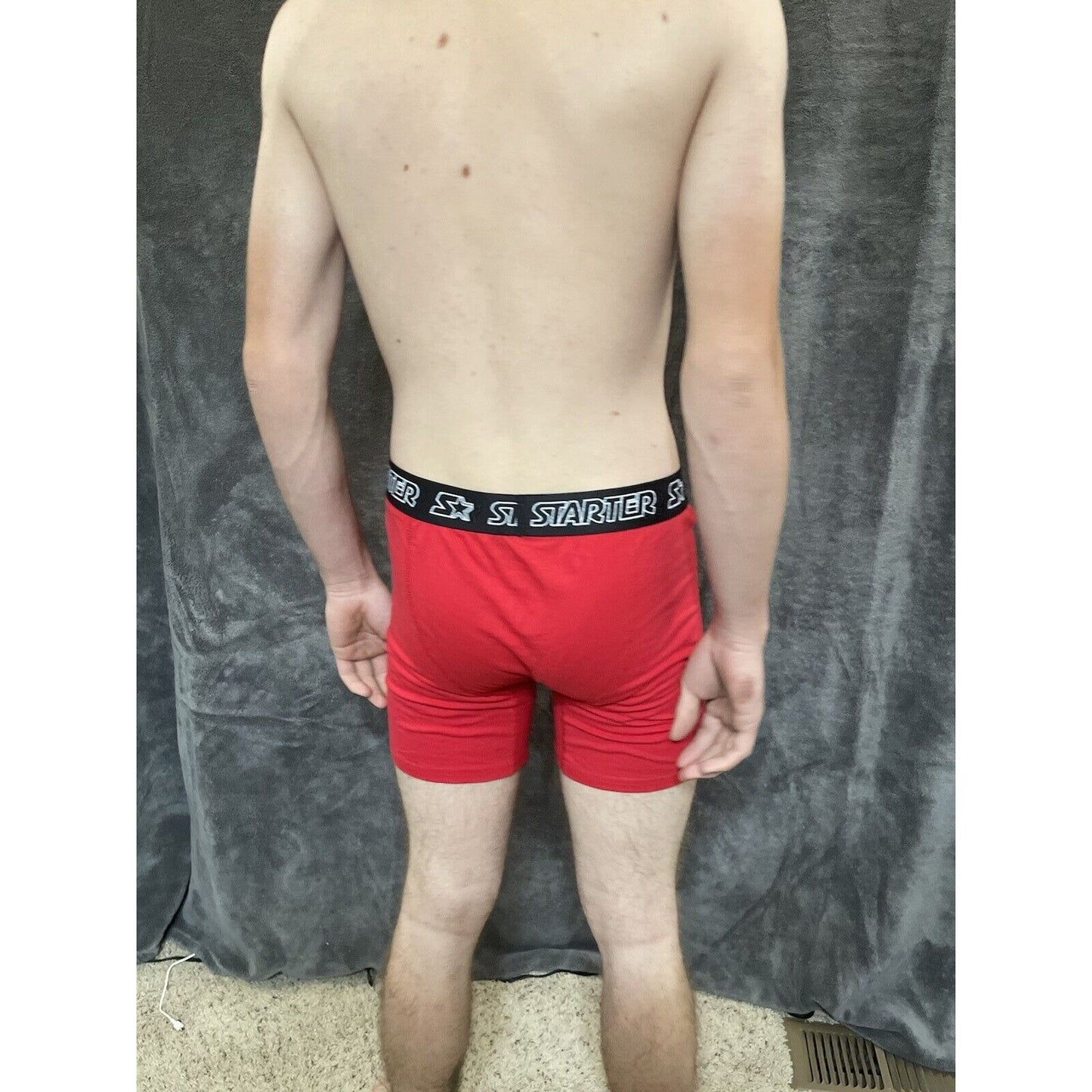 men's red starter black label large red boxer brief 5% spandex