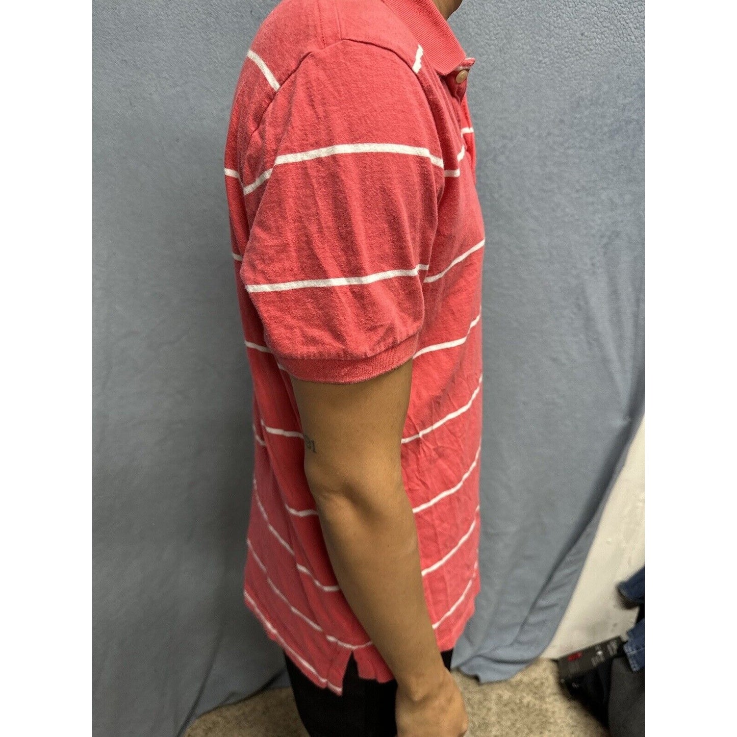 Salmon Pink Men’s Striped American Eagle Vintage Fit Large Polo Shirt