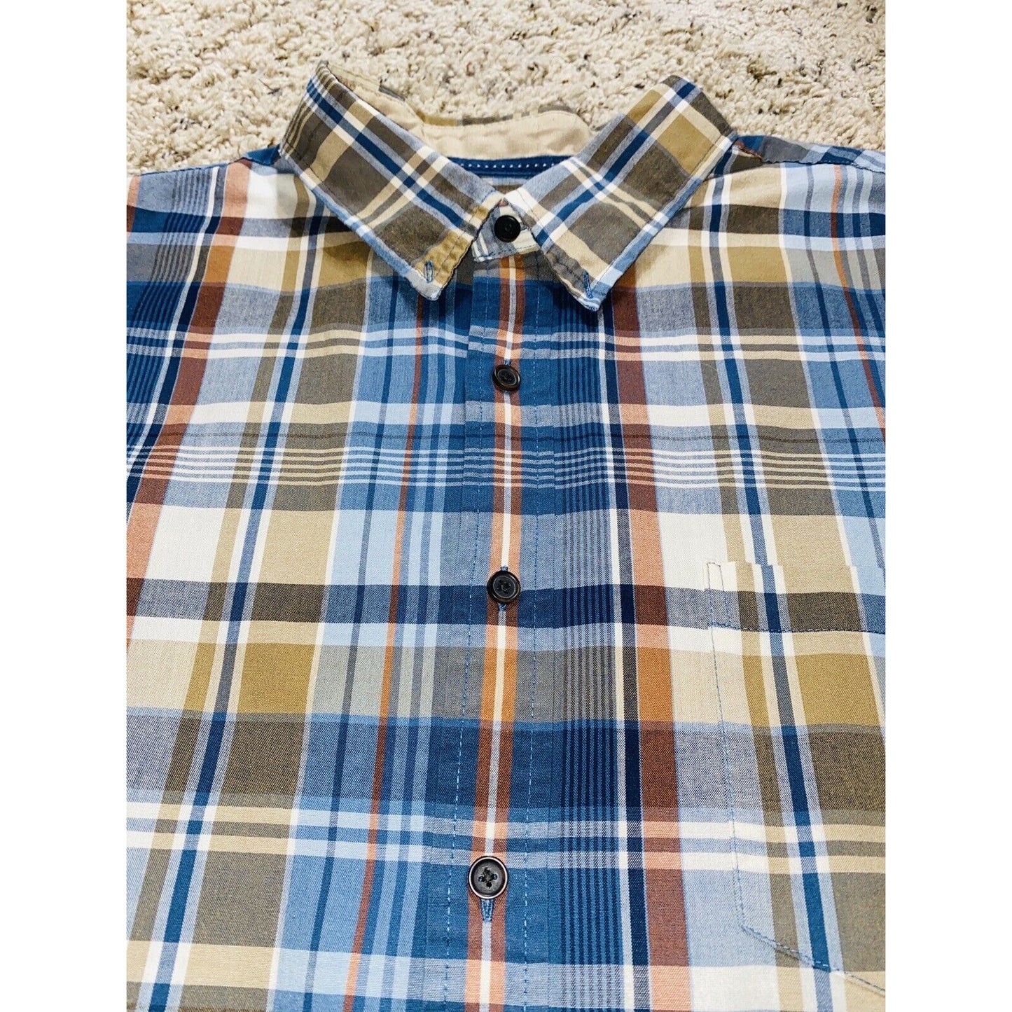 Vtg ARROW Blue Brown Tartan Plaid Button-down Long Sleeves Shirt Men's XL