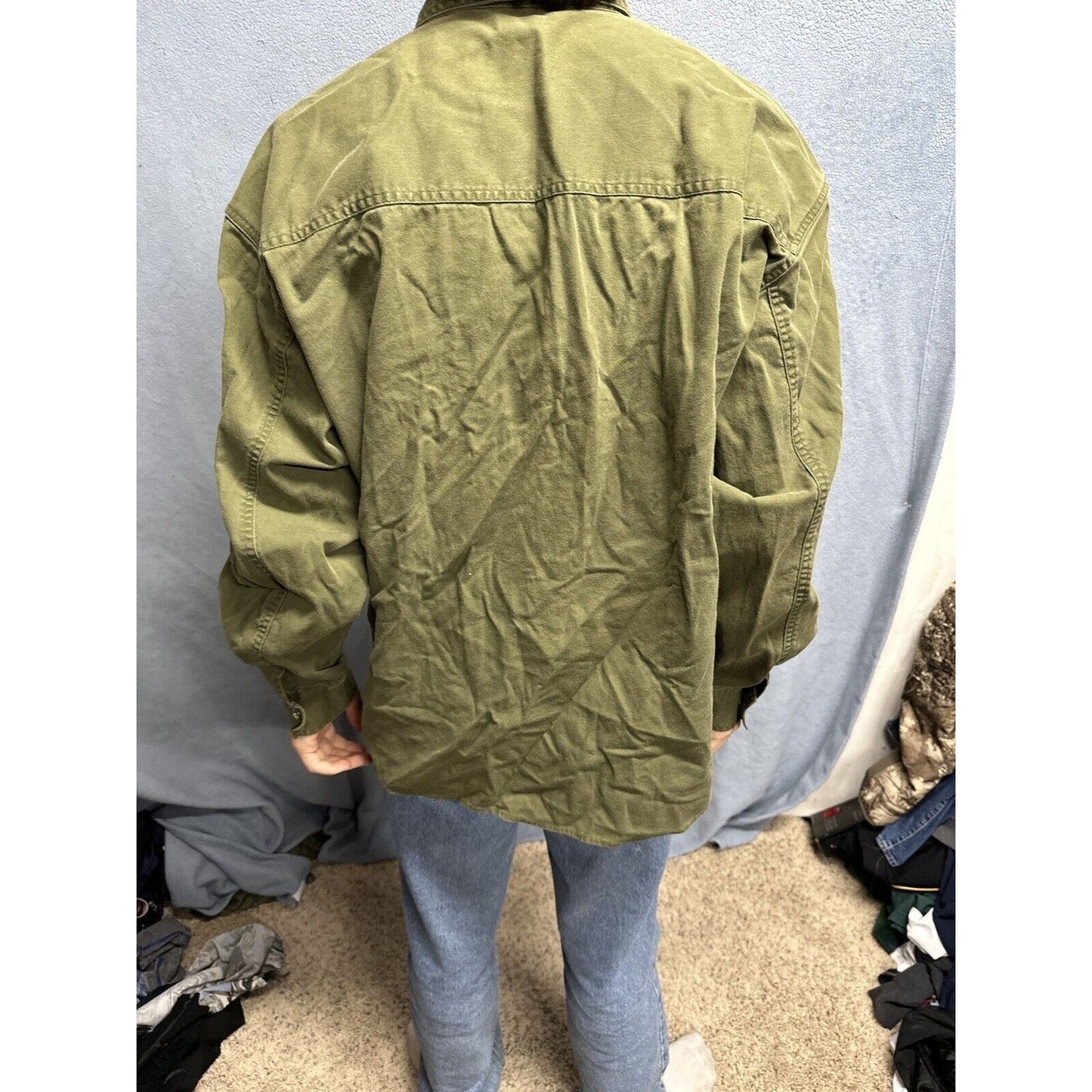 Men’s Drab Olive Green Levi’s Loose Fit Xl Cotton Button Up Long Sleeve Shirt