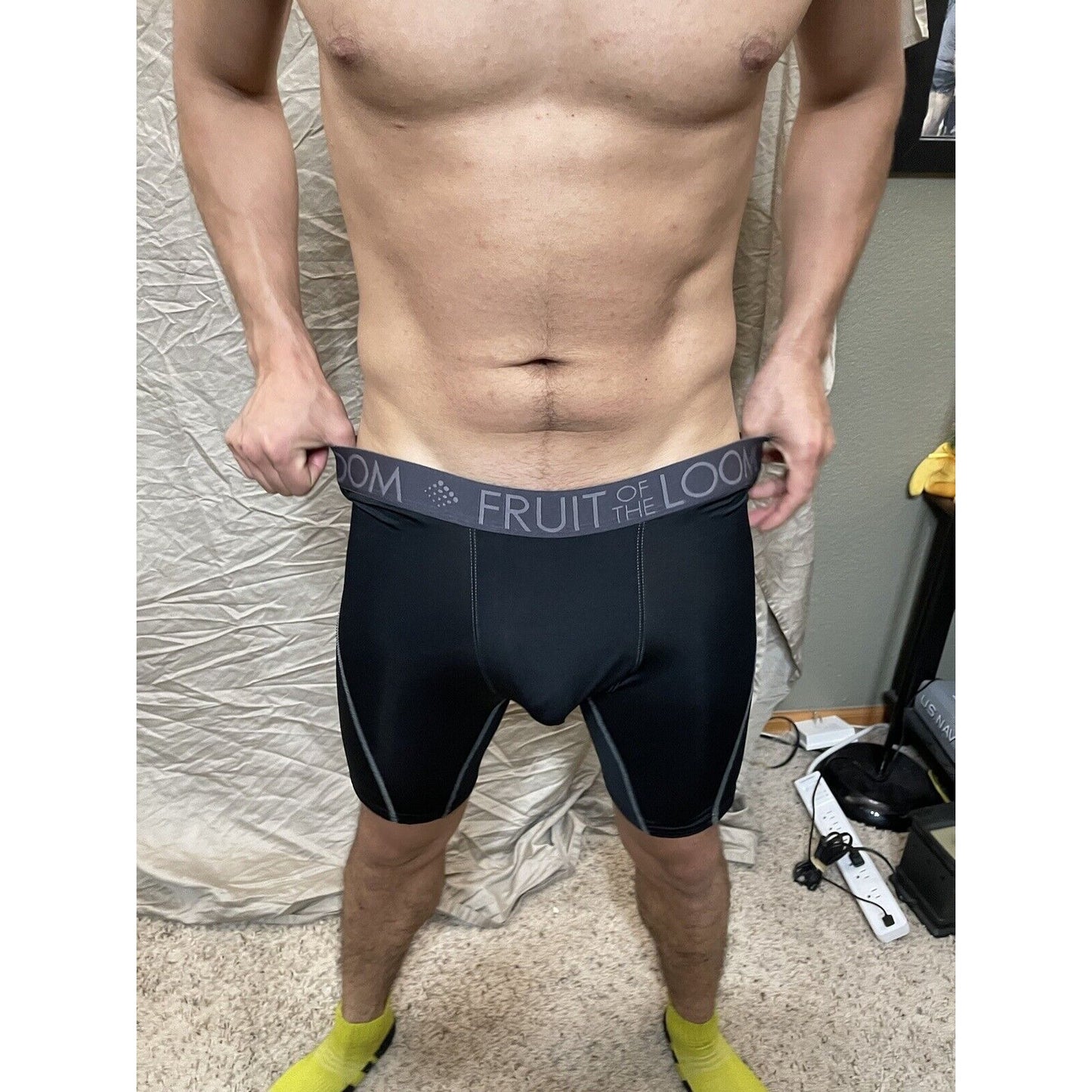 men's fruit of the loom black compression boxer shorts breathable performance XL