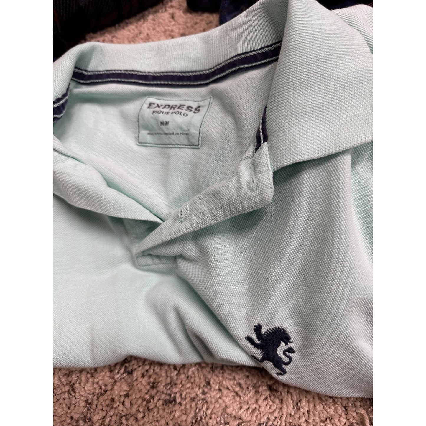 men’s mint green express pique polo medium polo shirt small hole see pics