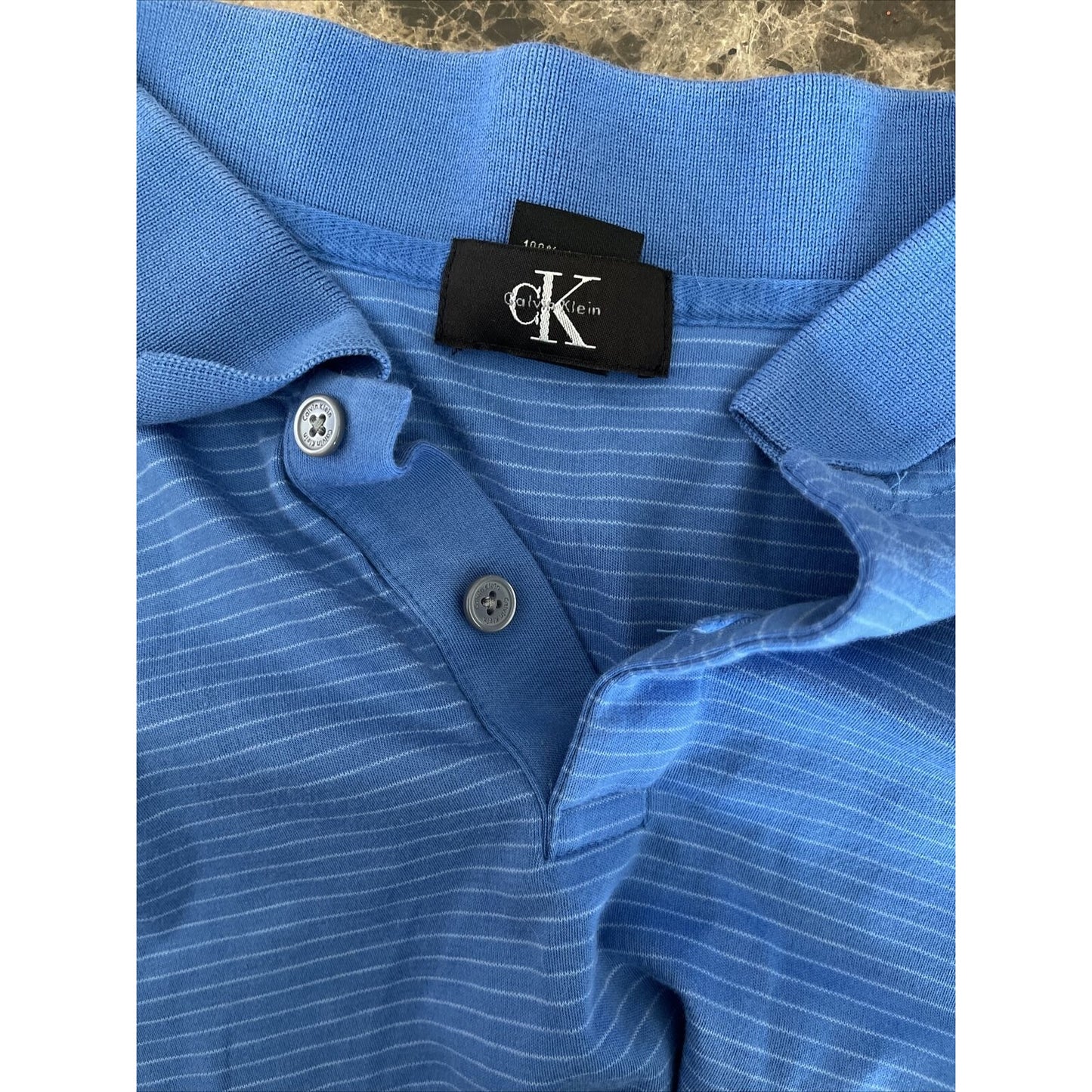 Men's Blue Striped Calvin Klein polo shirt short sleeve XL