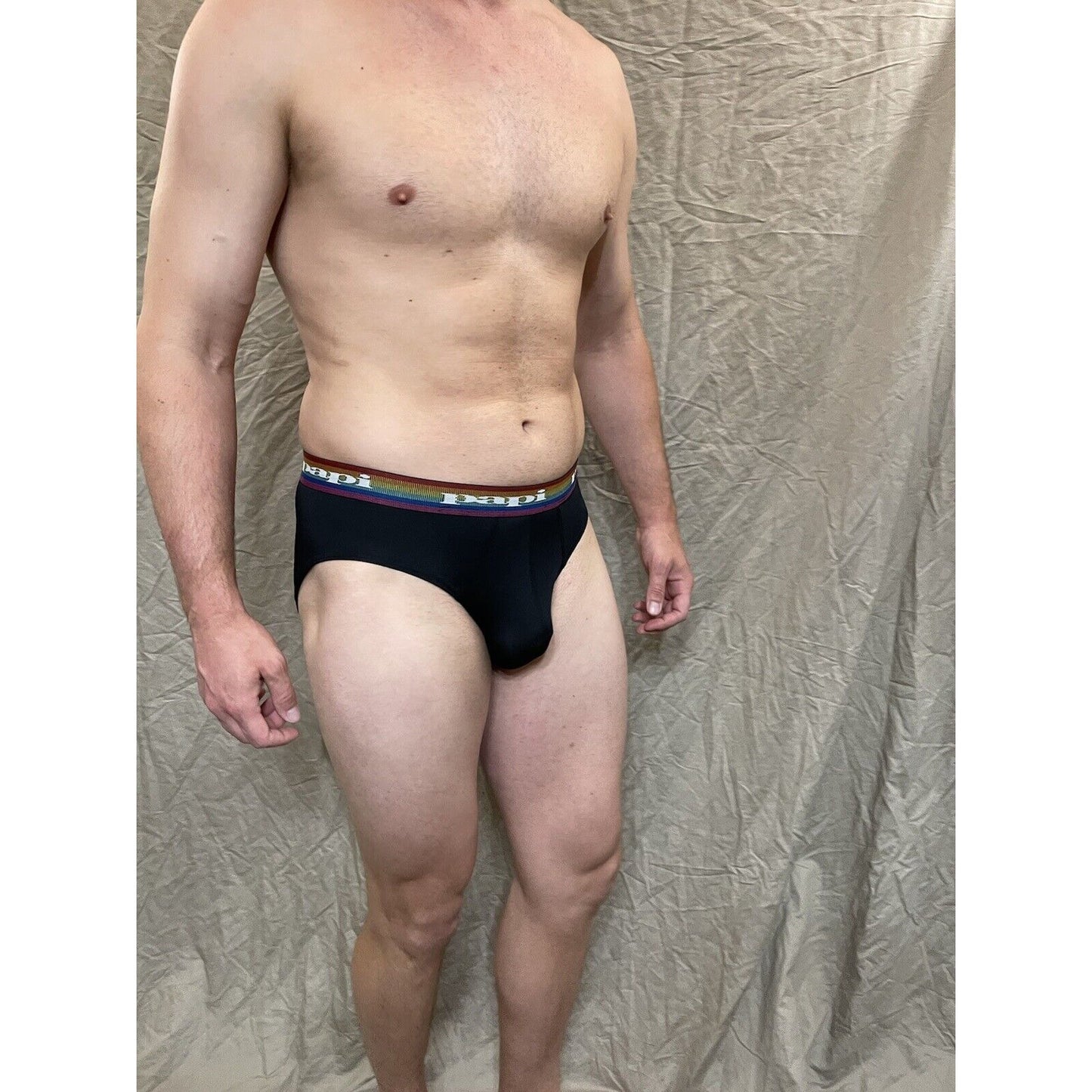 men's black rainbow pride papi brief 8% spandex medium