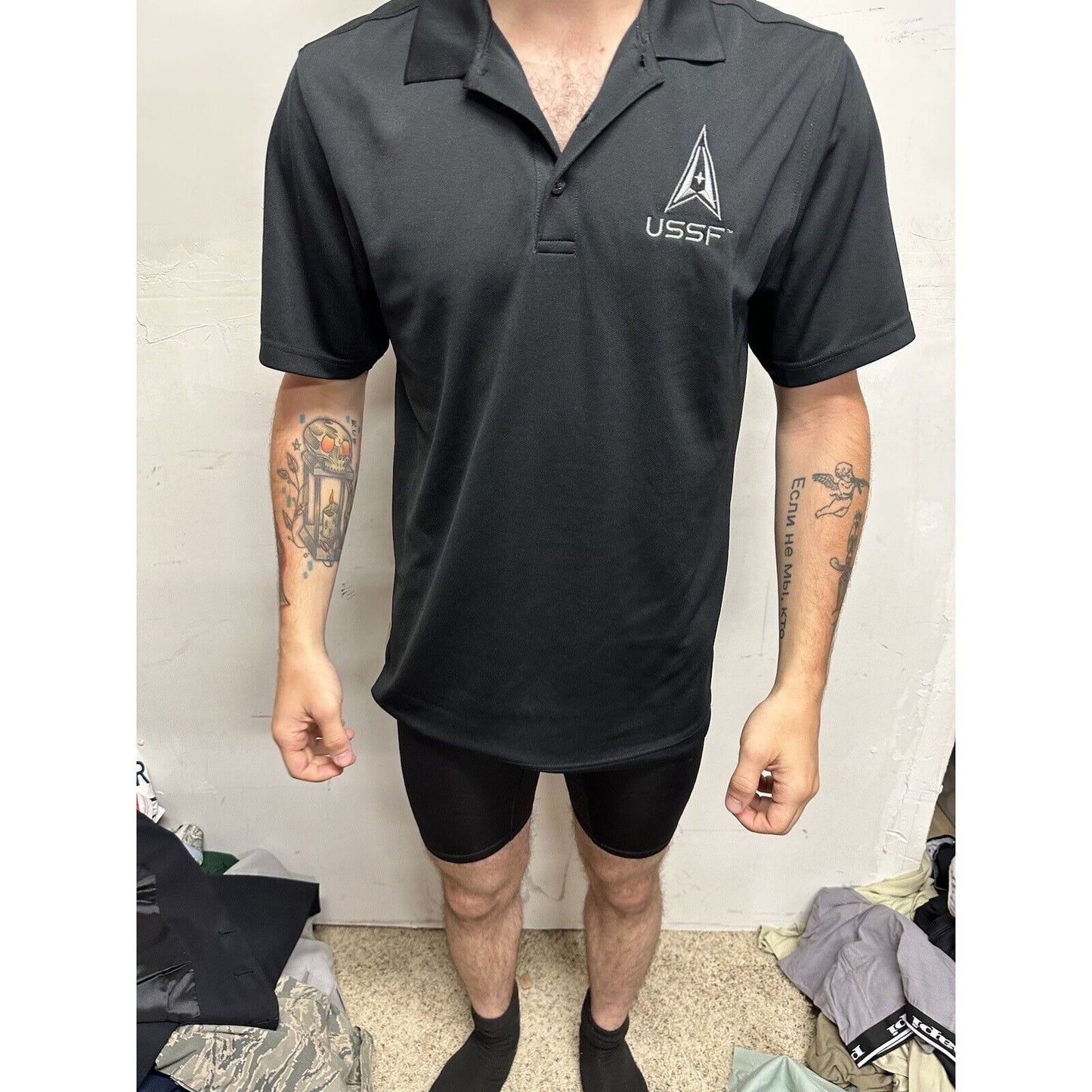 Men’s USSF Space Force Black Port Authority Medium Polo Shirt Short Sleeves