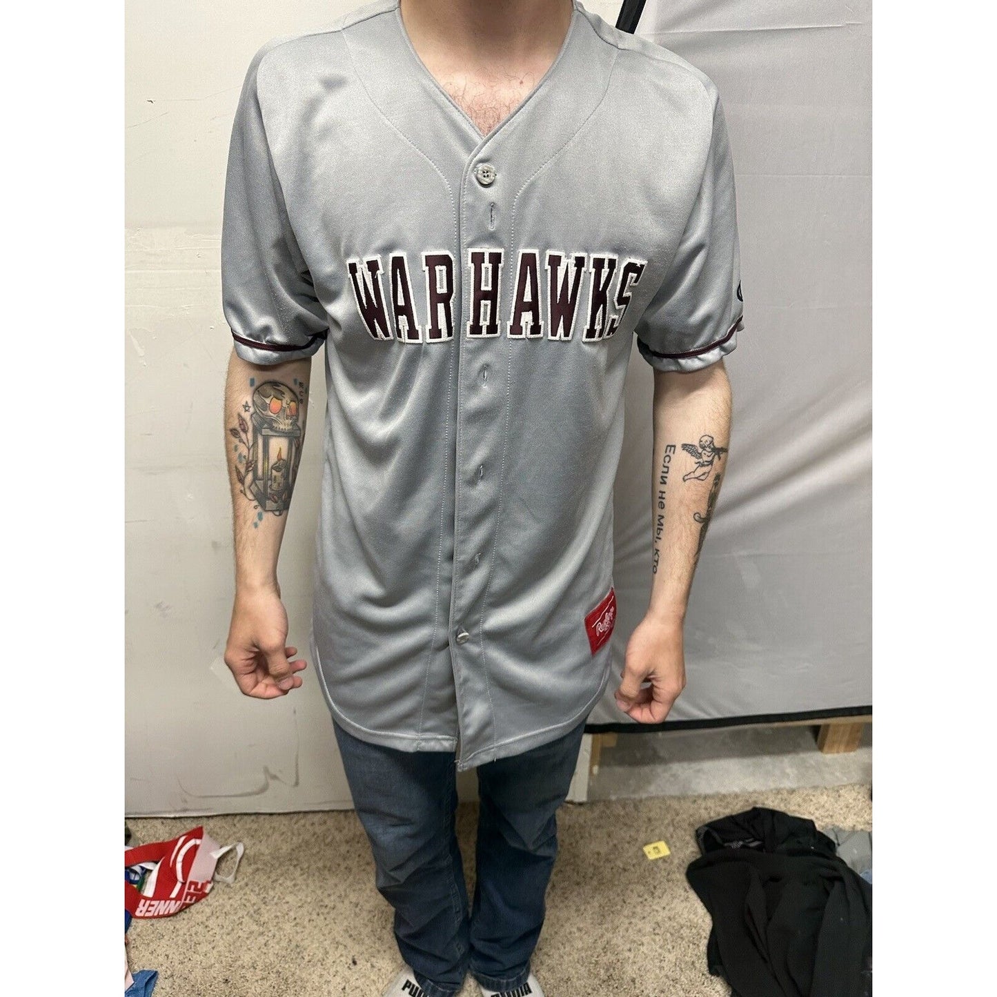 Men’s Silver Rawlings Medium Warhawks Number 12 Baseball Jersey