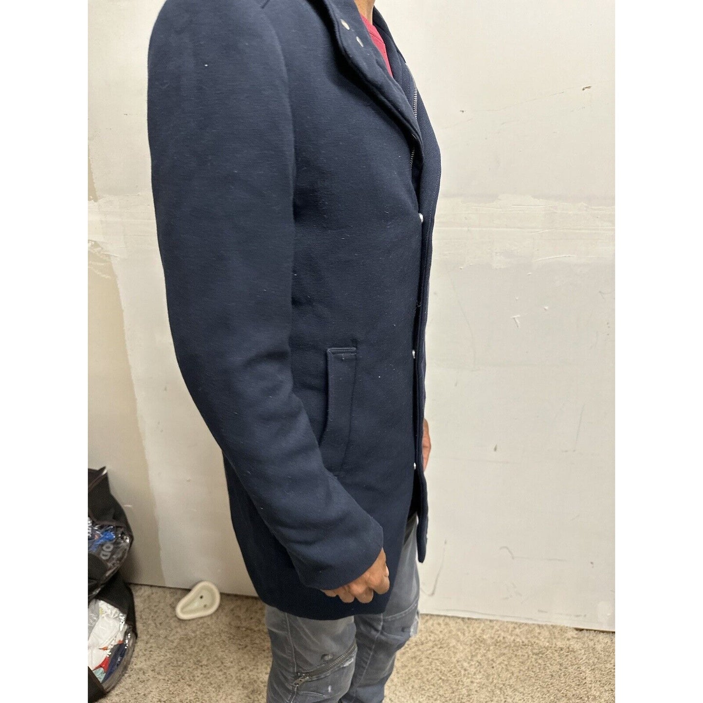Men’s Dark Blue H&M 38R Zip Up And Snap Jacket Poly & Viscose