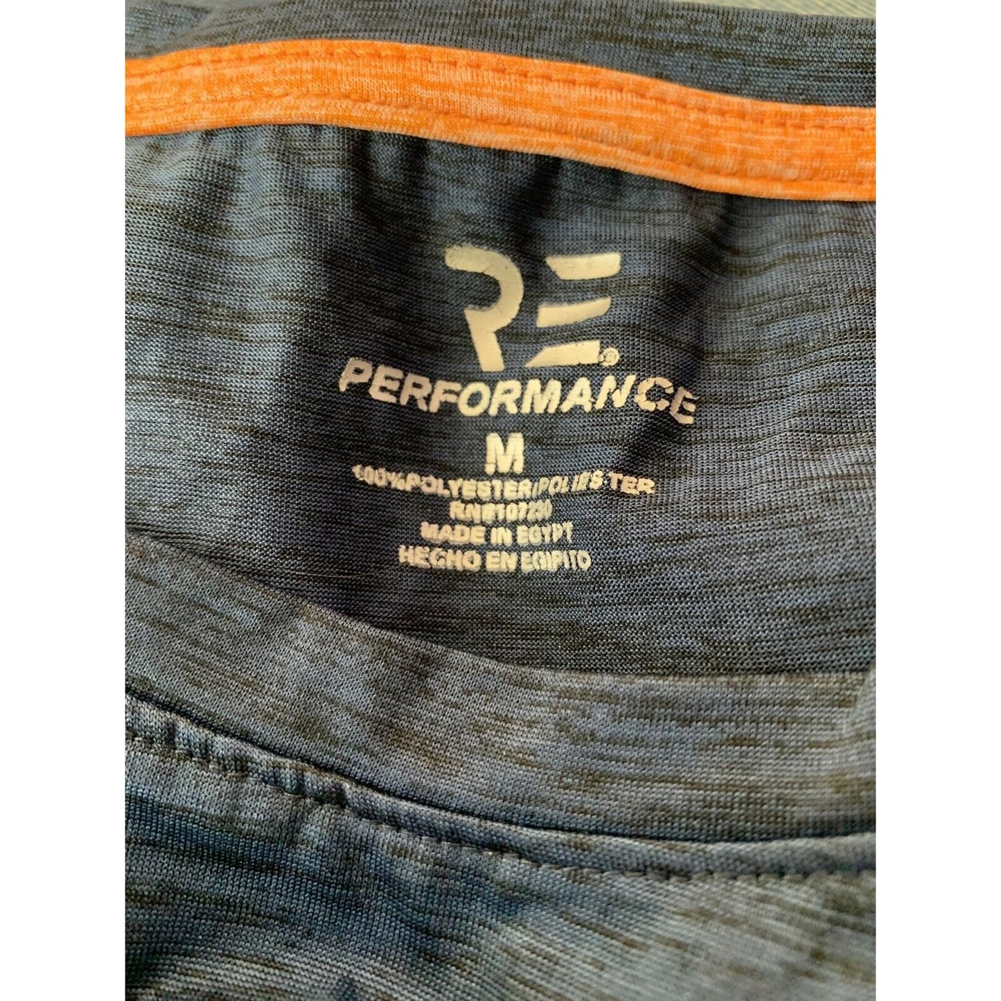RE Perfromance Navy Blue Athletic T-Shirt With Orange Striping