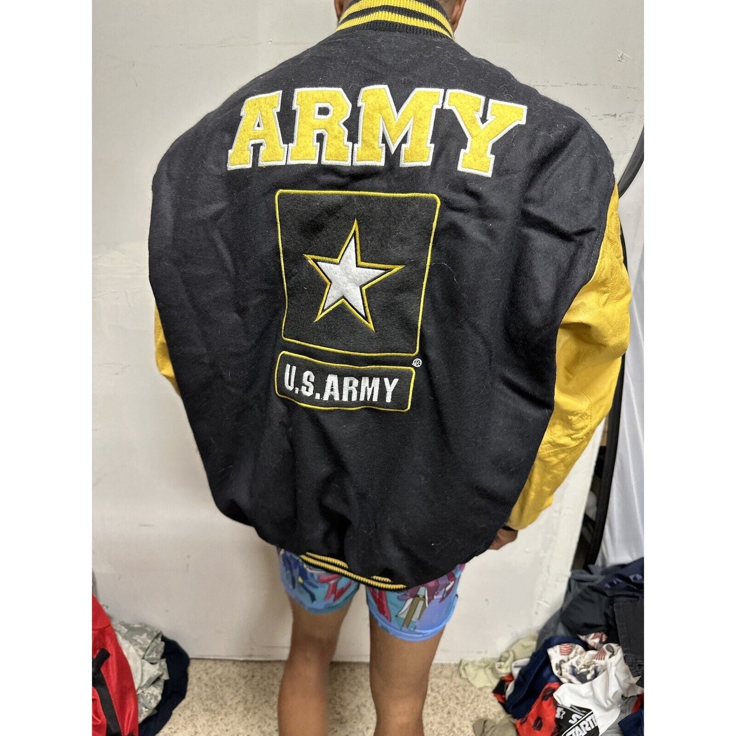 Men’s 2XL JWM Us Army Varsity Style Leather Wool Snap Up Jacket