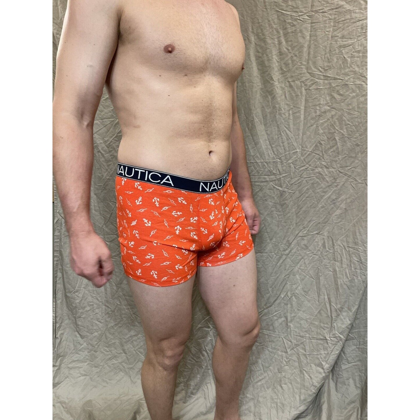 men's nautica 5% spandex boxer brief Orange Large With Anchors
