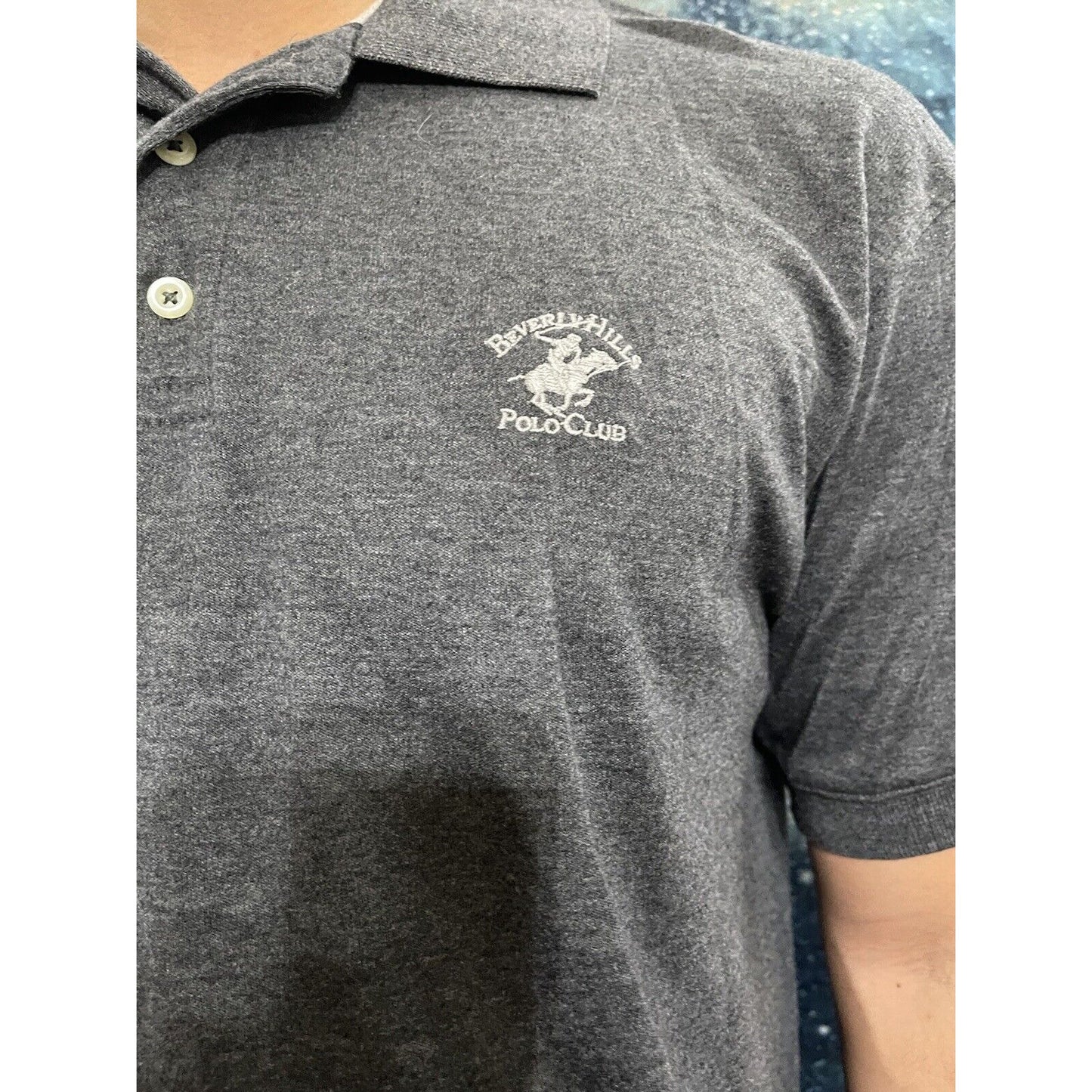 Men’s Beverly Hills Polo Club Polo Shirt Modern Fit Large Gray