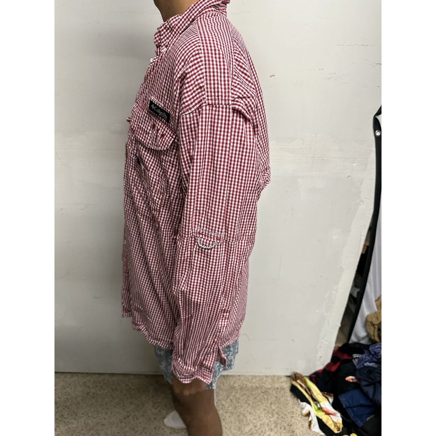 Men’s Red And White Checkered Columbia Super Bonehead Medium Gamecocks Shirt