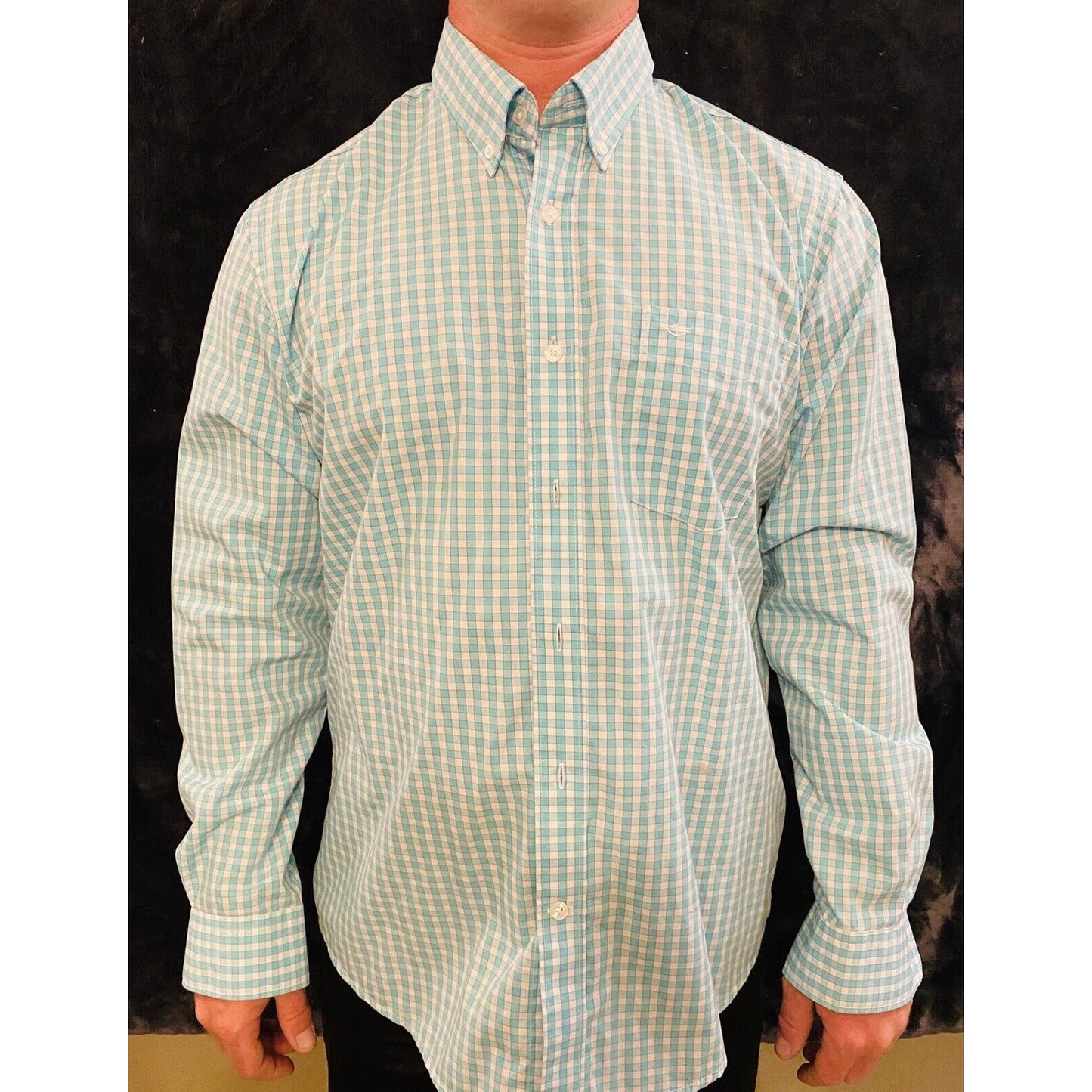 Dockers Men's Torqouise Checkered Long Sleeve Button up Casual Dress Shirt L